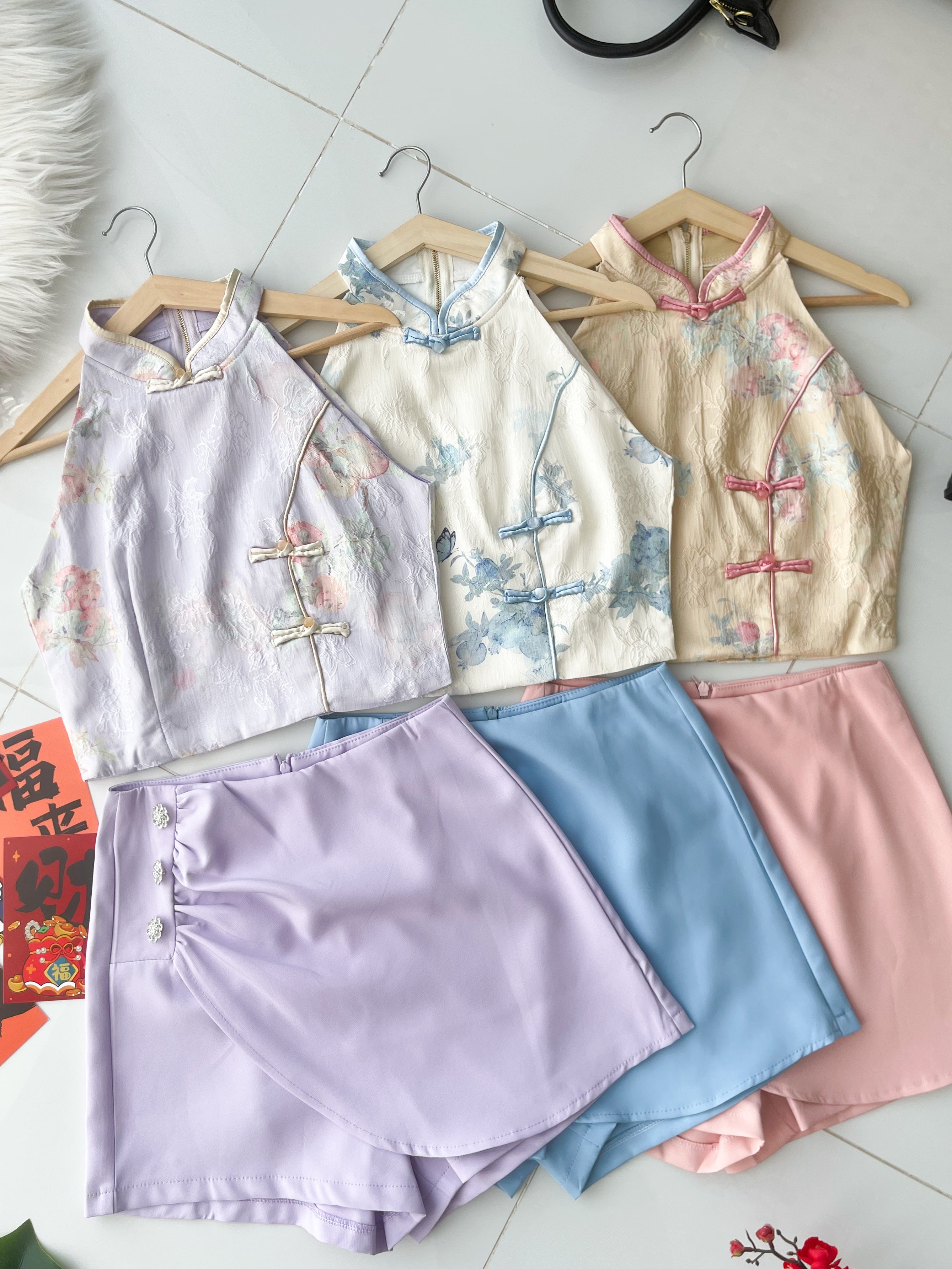 【SS8239211】高品质两件式高端大气名媛风提花旗袍套装 CUT IN无袖提花旗袍上衣➕西装高腰百搭裤裙 ❤️❤️