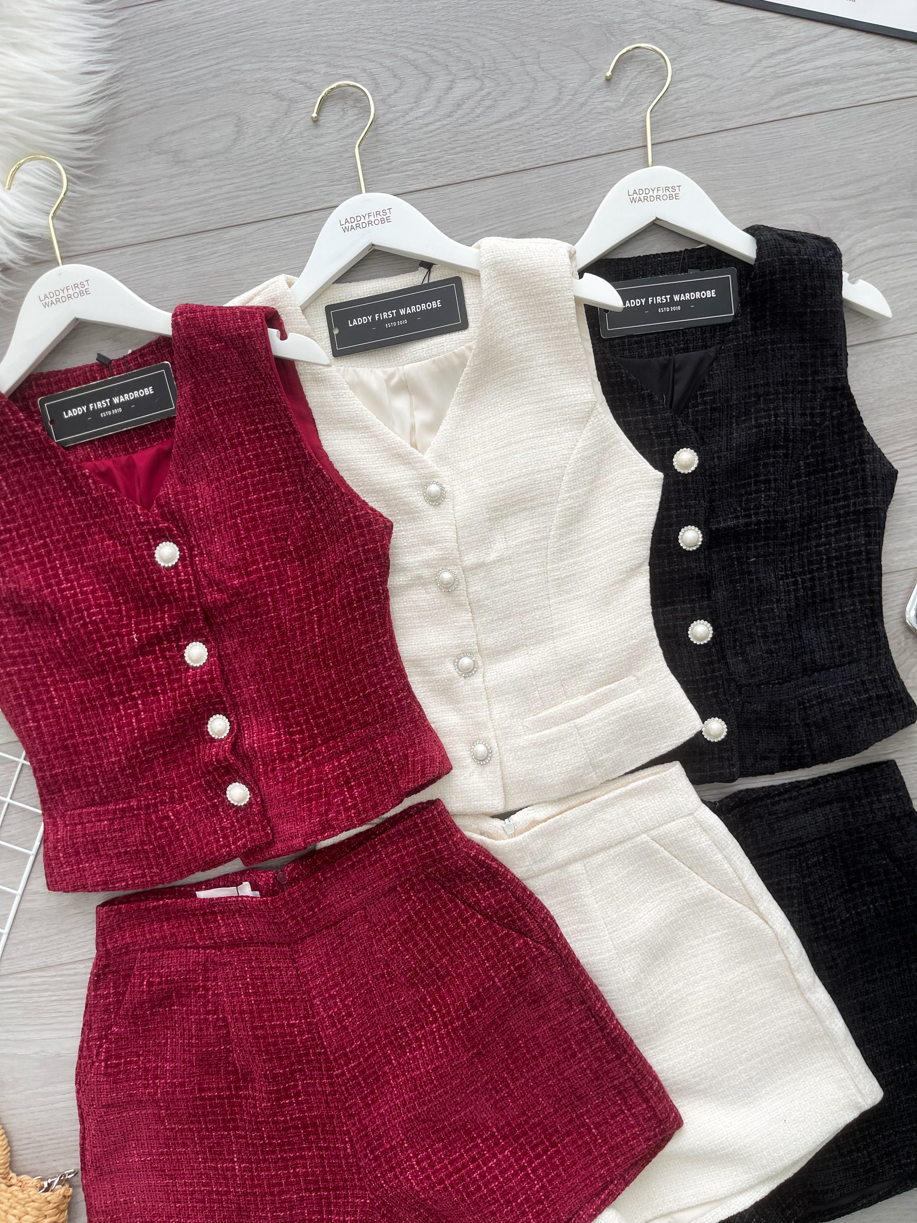 【SS2751】高品质两件式贵气马甲式小香风套装 马甲式小香风上衣➕小香风高腰百搭短裤，有口袋 ❤️❤️