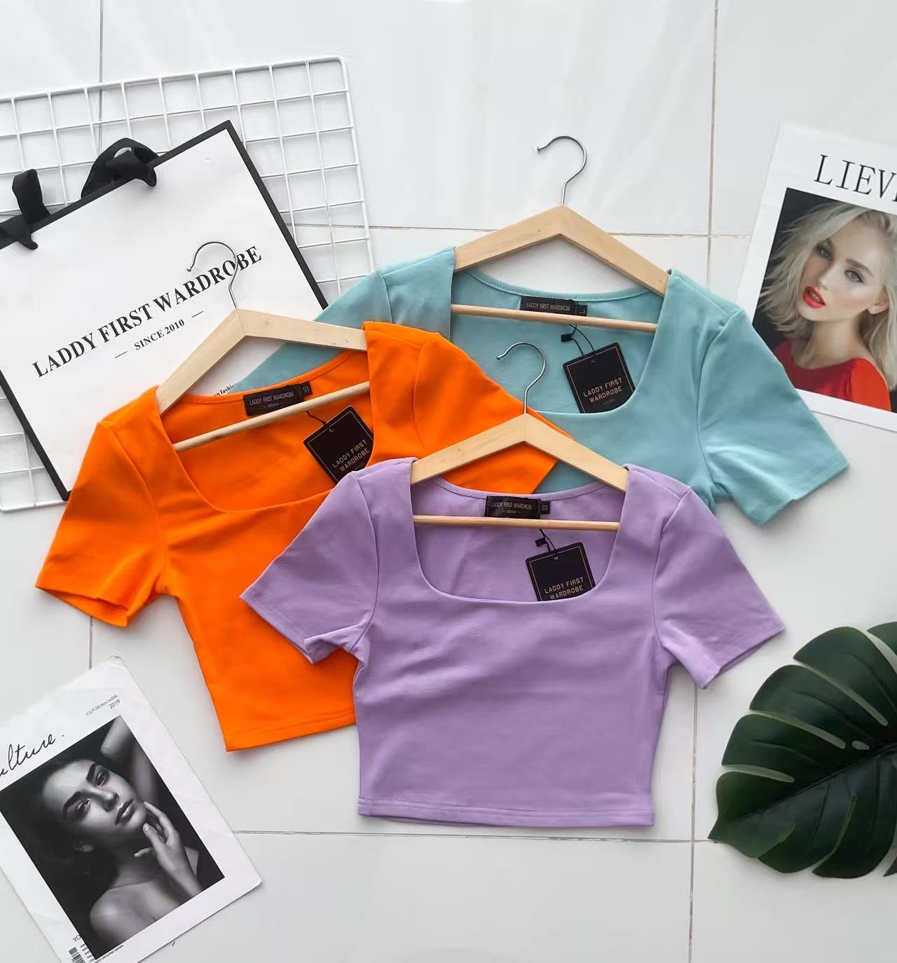 【T3371】前双后单层方领纯棉弹力百搭上衣 ❤❤ 【C-R1-C5】