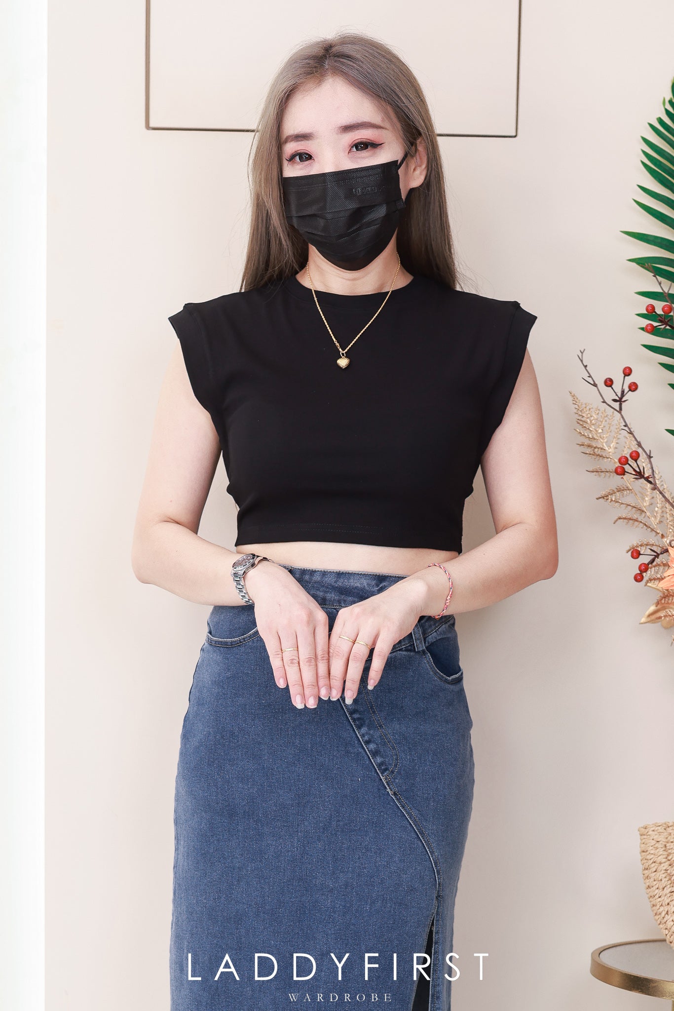 【L121417】高品质COTTON JEANS牛仔弹力韩系时尚开叉设计高腰裙子，有口袋 ❤️❤️