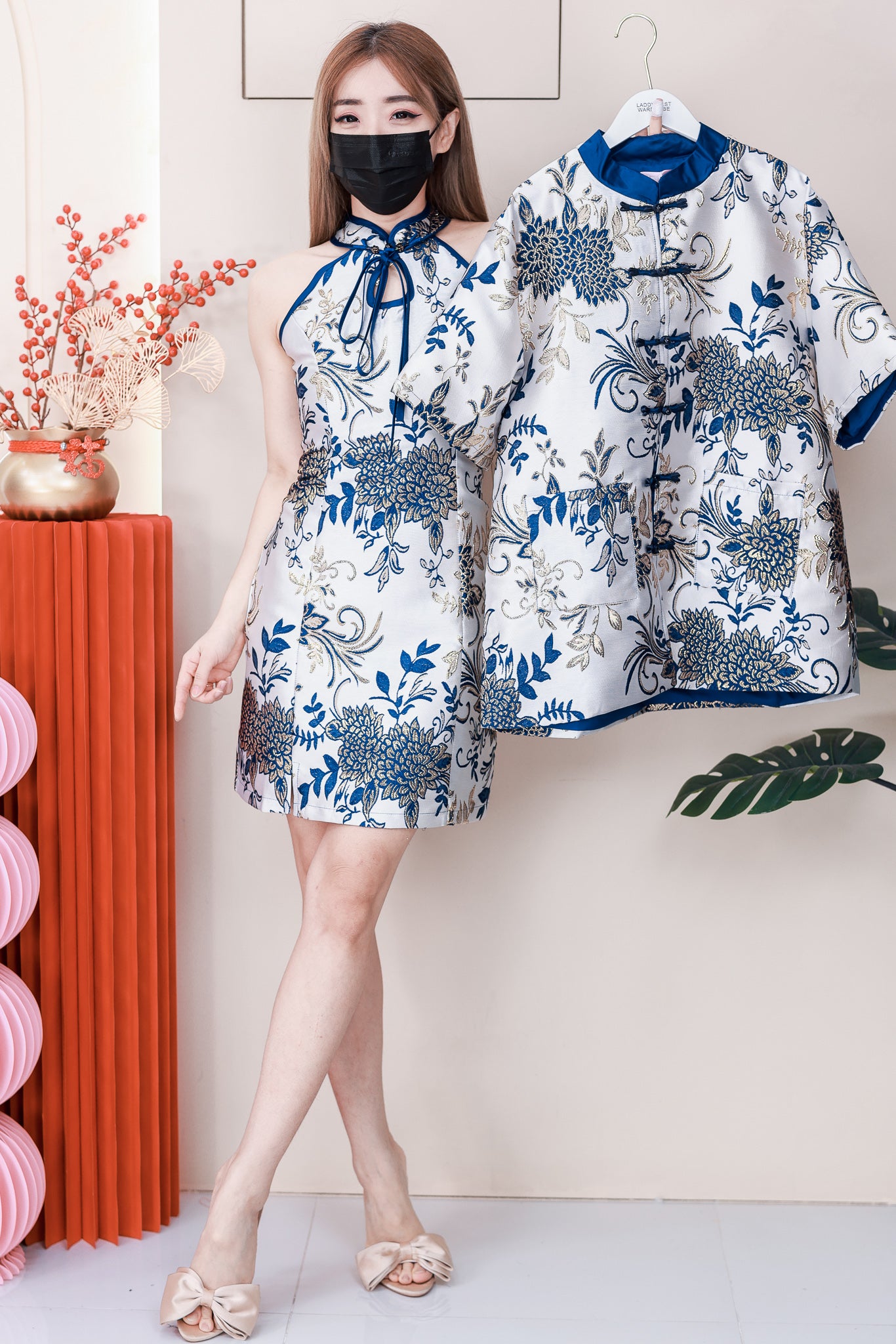 【D6861】高品质富贵牡丹金线CUT IN提花旗袍连身子 ❤❤