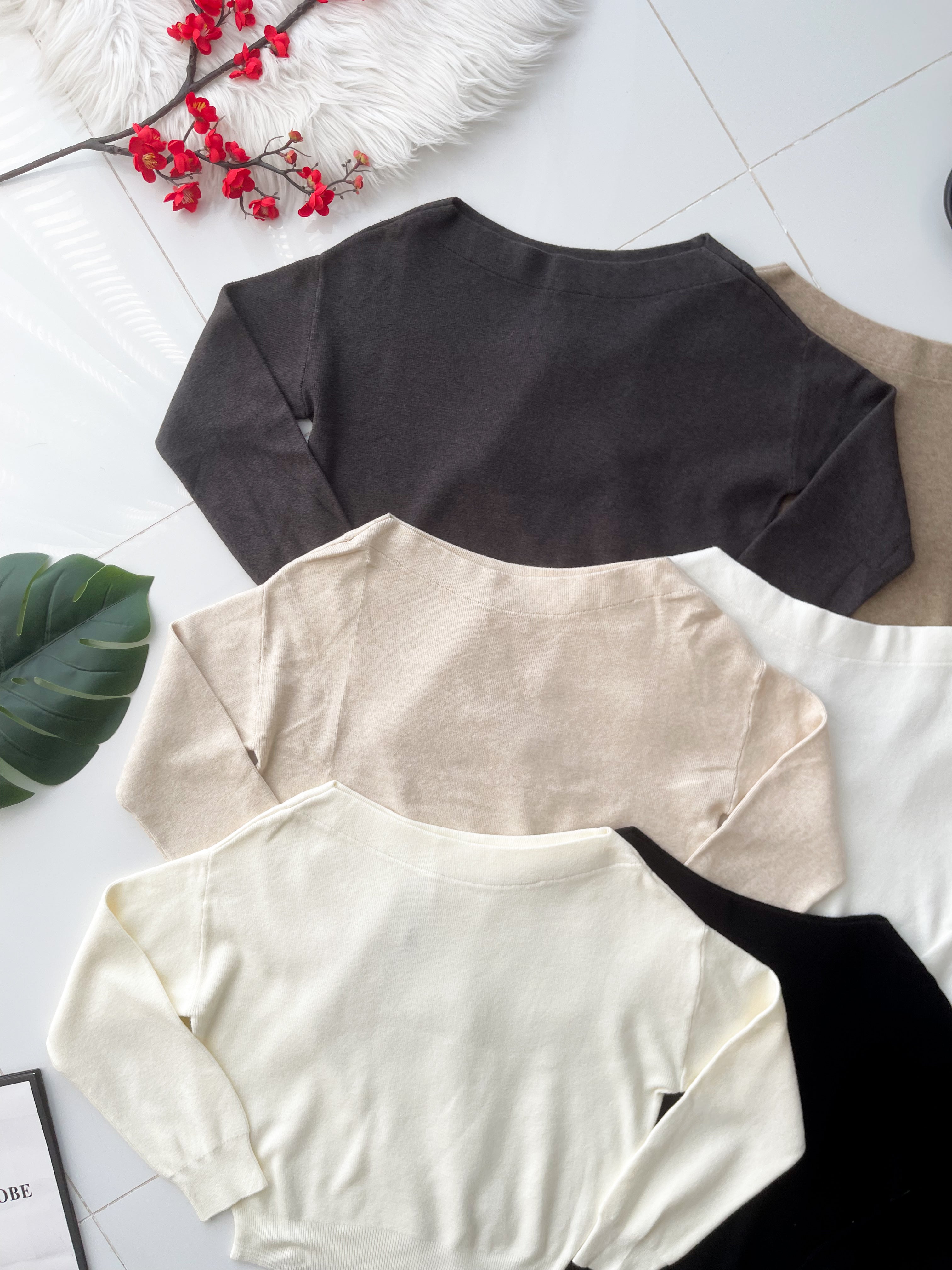 【T2923】高品质韩风性感斜肩简约又气质针织长袖上衣 ❤❤