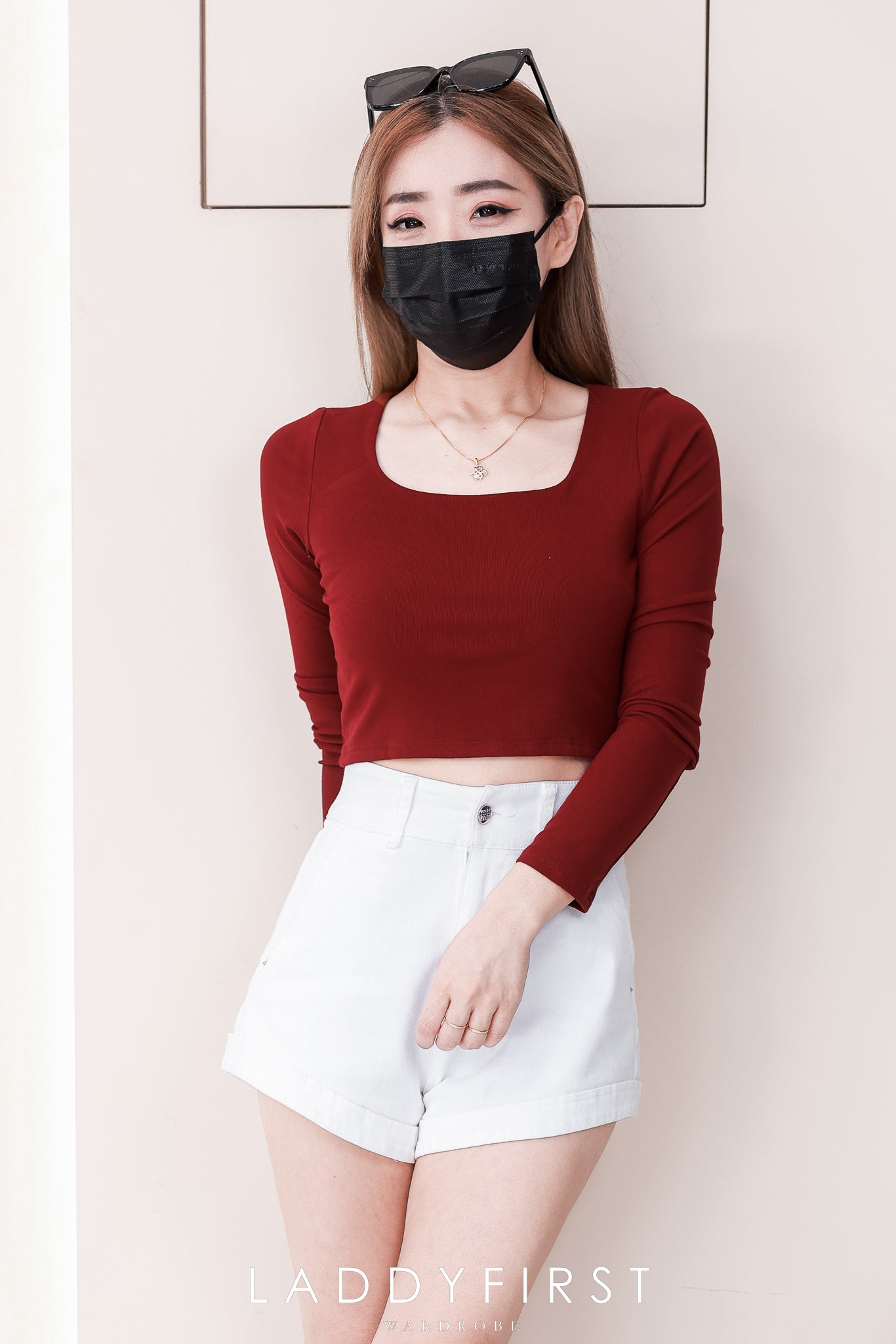 【T82654】高品质前双层纯棉弹力方领短版长袖百搭上衣 ❤❤