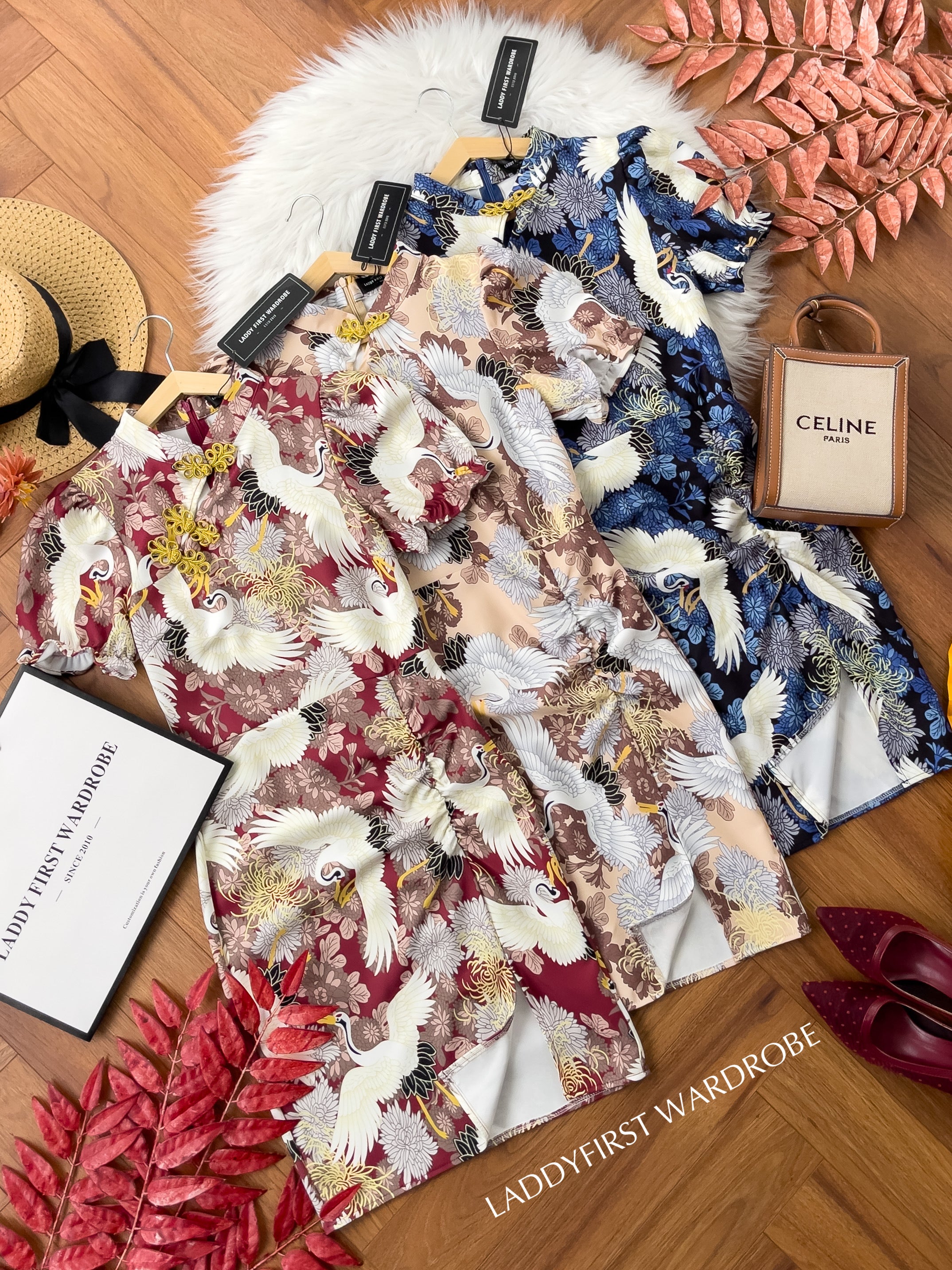 【D3313】独家爆款国潮仙鹤高端唐装旗袍连身裙子【B-R3-C2】