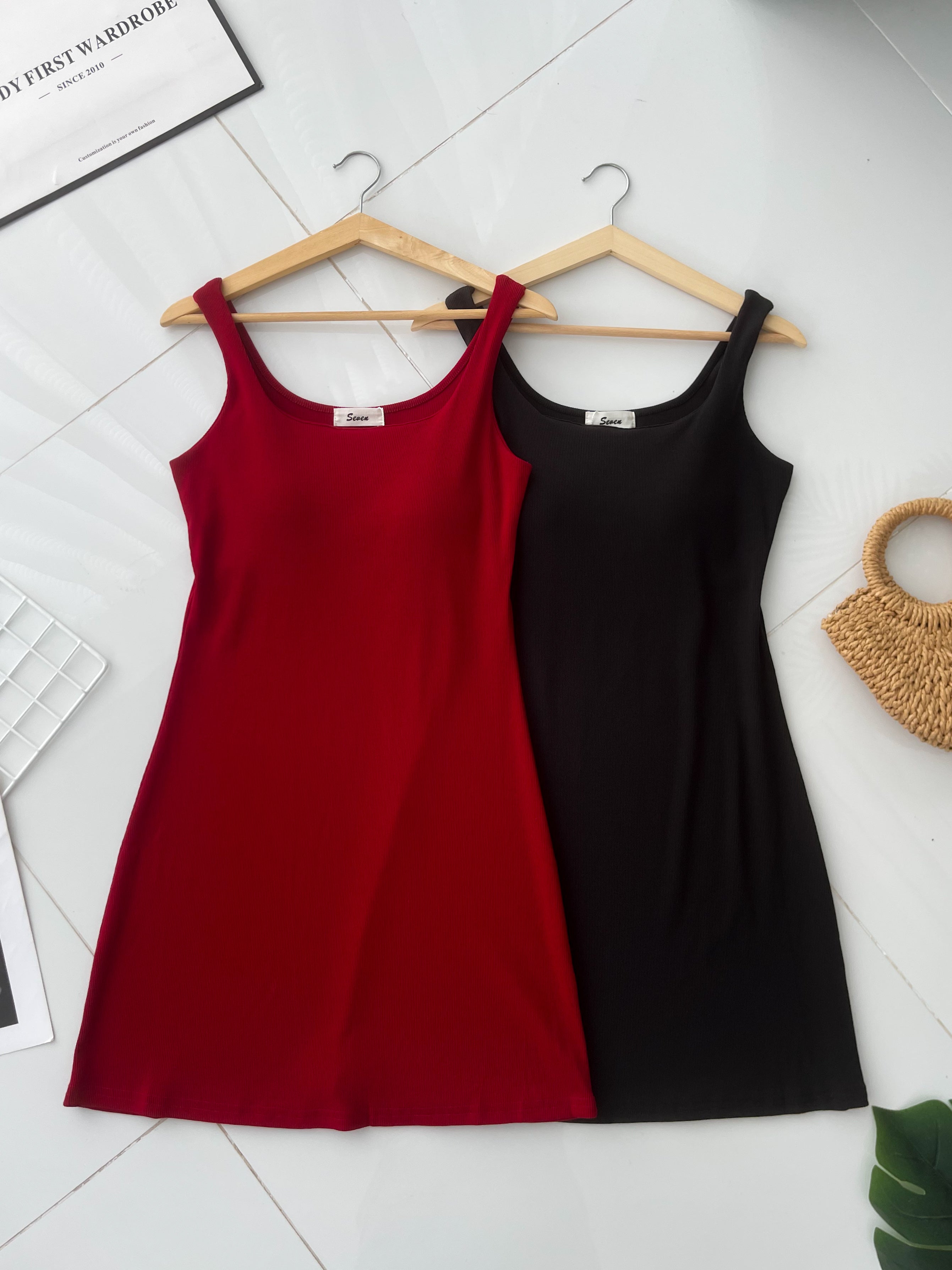 【D82540】高品质带胸垫螺纹弹力无袖慵懒连身裙子 ❤❤【A-R2-C1】