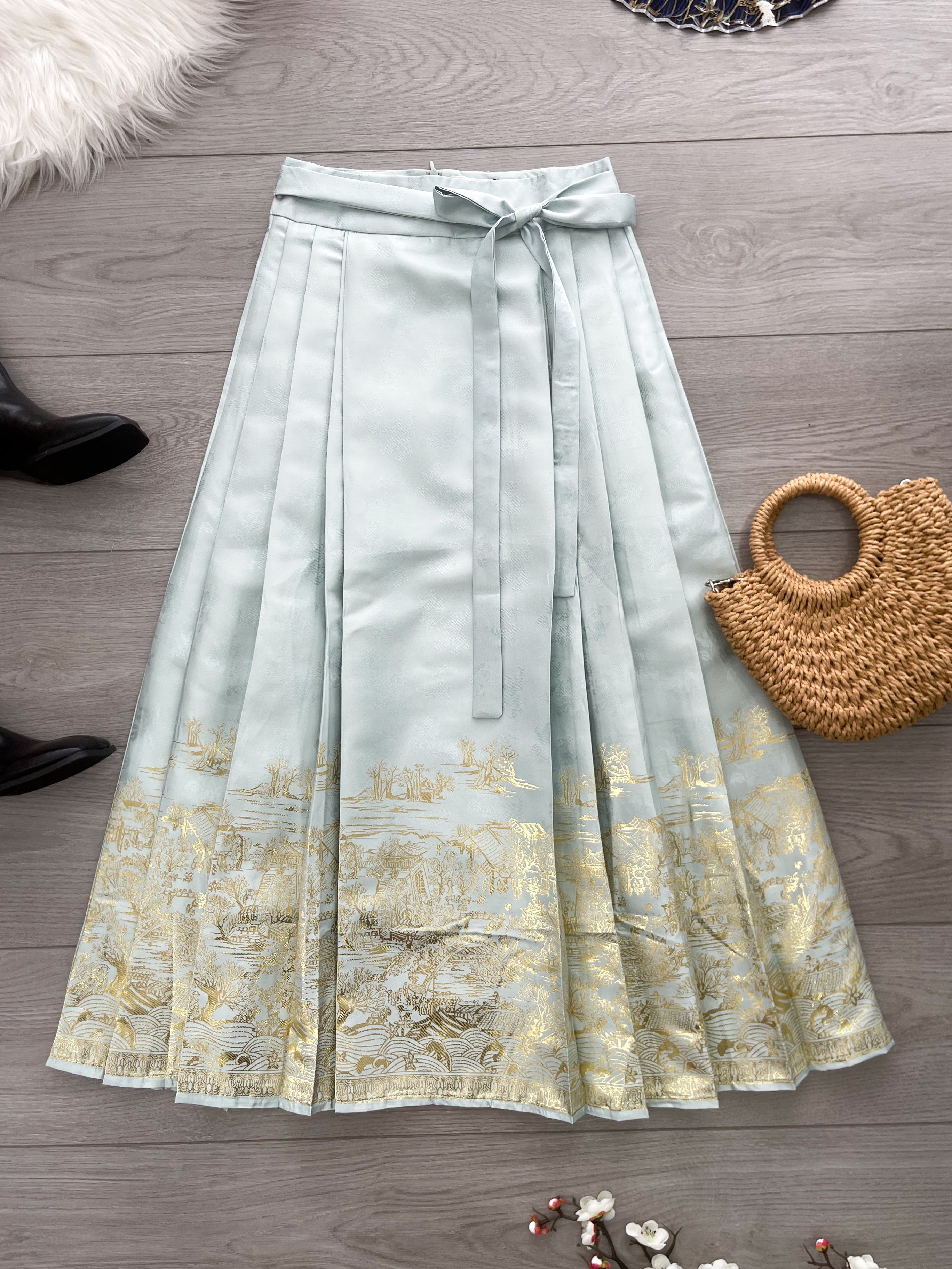 【L2650】高品质新中式国风织金沙腰间自编蝴蝶结设计百褶马面长裙 ❤️❤️