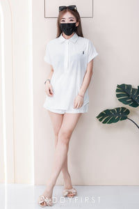 【SS8858】高品质韩式简约棉麻时尚套装 宽松大版翻领短袖上衣➕松紧腰弹力高腰百搭短裤，有口袋❤️❤️【A-R2-C6】