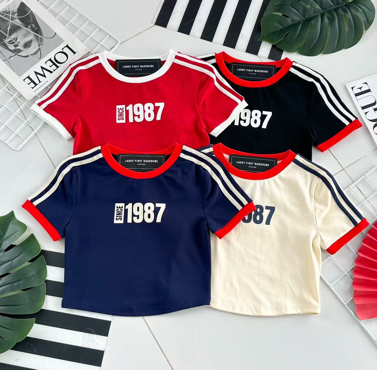 【T110874】高品质 SINCE 1987 印图撞色纯棉弹力运动风休闲百搭上衣 ❤❤
