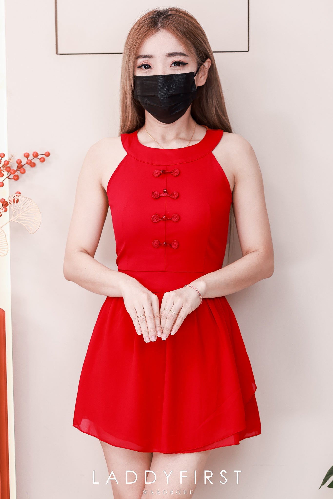 【D110870】高品质极简简约西装拼接雪纺旗袍连身裤裙 ❤❤