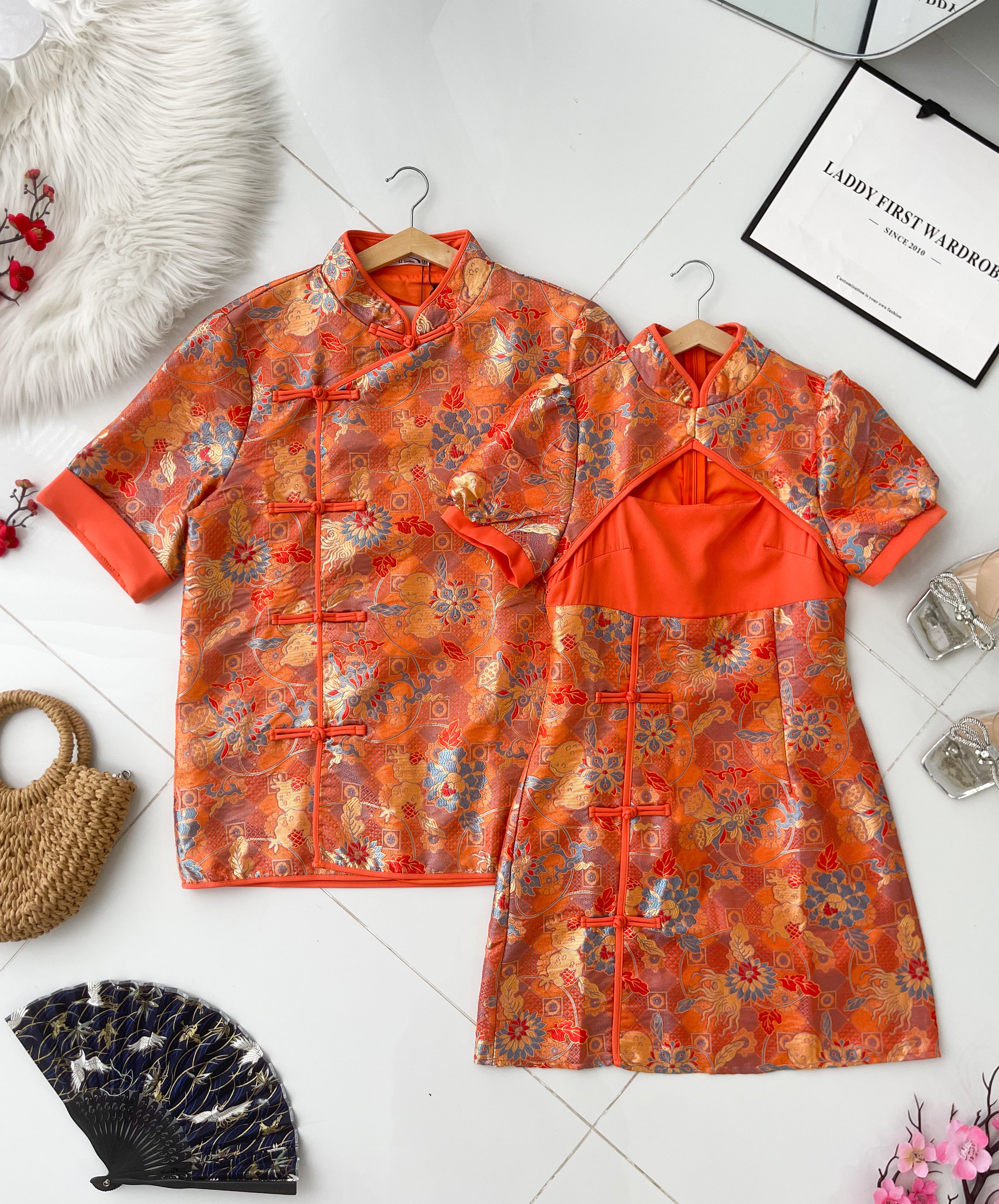 【D1027】高品质【女装】高端贵气国风显腰提花旗袍连身裙子 ❤️❤️【B-R1-C1】