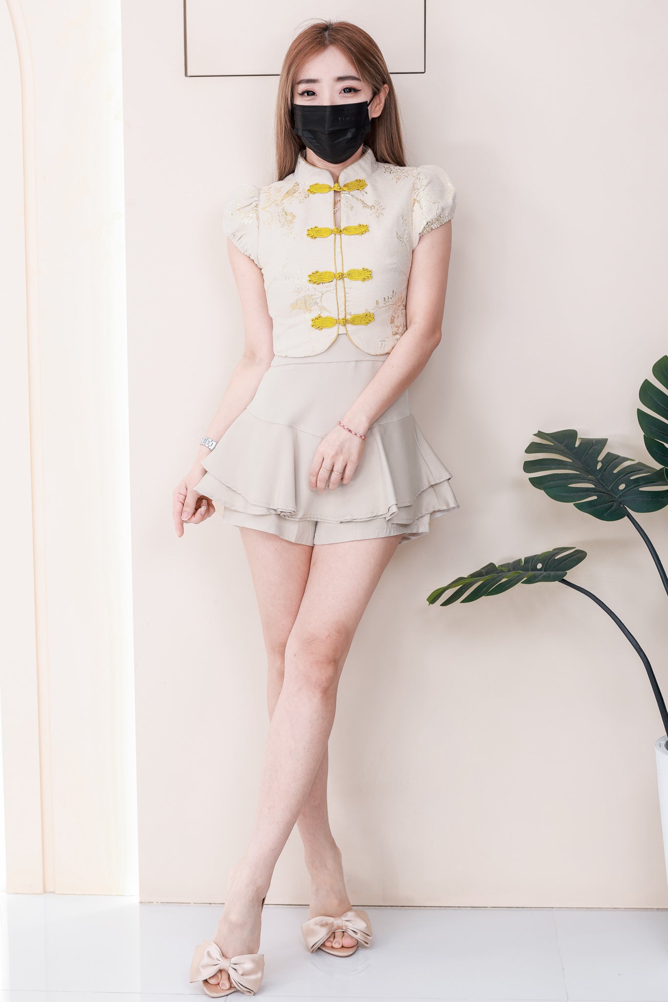 【SS3499】【LFW独家小圆饼】高品质两件式新中式高端国风提花旗袍套装 精致金线盘扣提花旗袍上衣➕荷叶下摆西装高腰百搭裤裙 ❤️❤️7
