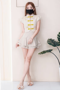 【SS3499】【LFW独家小圆饼】高品质两件式新中式高端国风提花旗袍套装 精致金线盘扣提花旗袍上衣➕荷叶下摆西装高腰百搭裤裙 ❤️❤️【A-R3-C6】