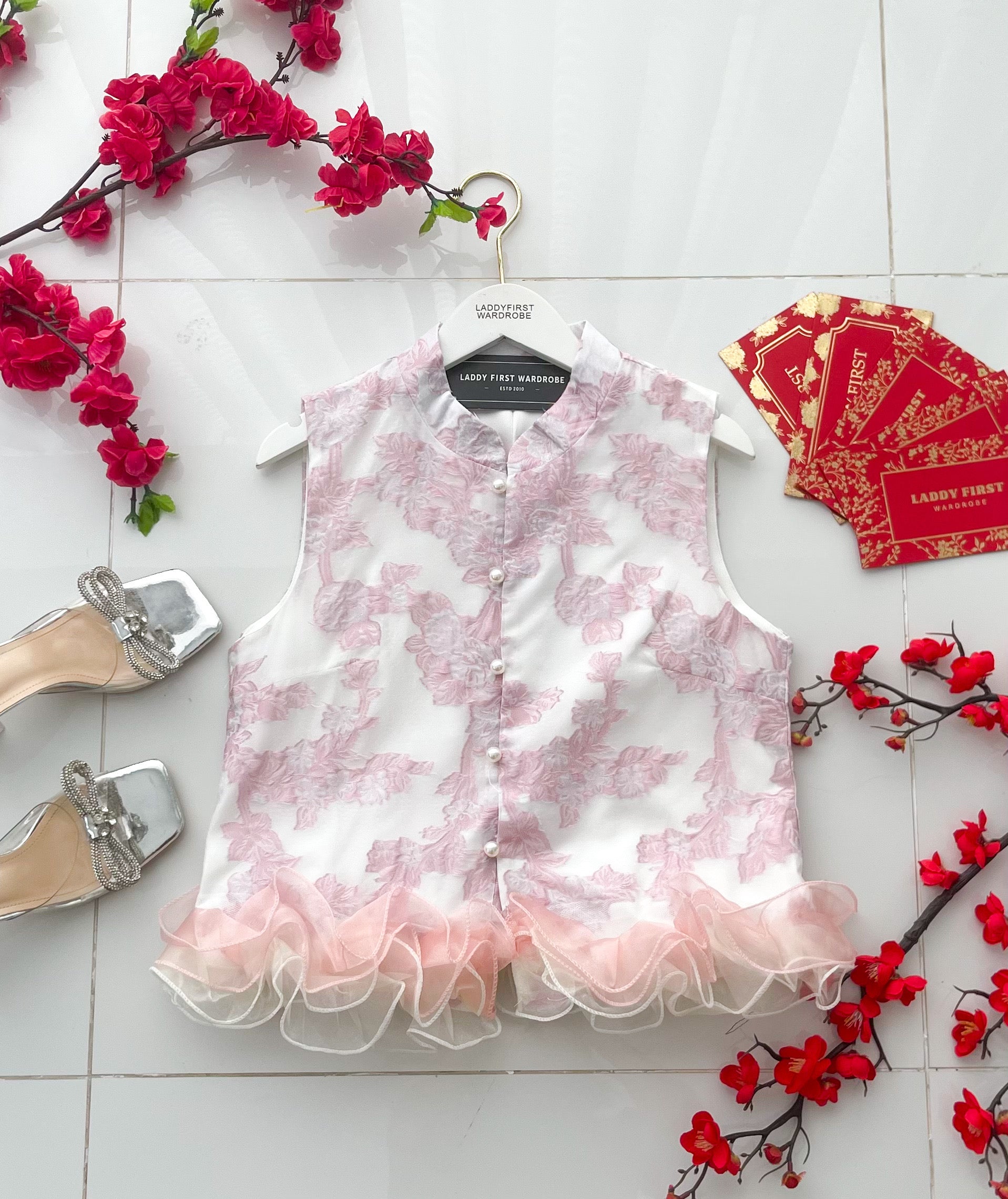 【T14565 / 37374】高品质高端气质拼接花瓣无袖旗袍上衣 ❤❤