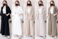 【SS2516】高品质两件式Oversized OL LOOK 气质西装套装 V翻领长袖西装外套➕宽腿阔脚西装高腰百搭长裤，有口袋 ❤️❤️ 【A- R1-C6】