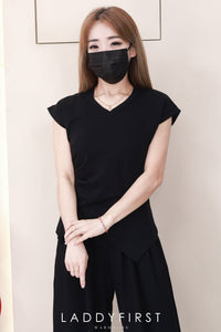 【SS9869】高品质两件式韩式轻奢简约套装 V领修身版型纯棉百搭上衣➕松紧腰弹力阔脚高腰百搭长裤，有口袋 ❤️❤️ 【D-R1-C6】