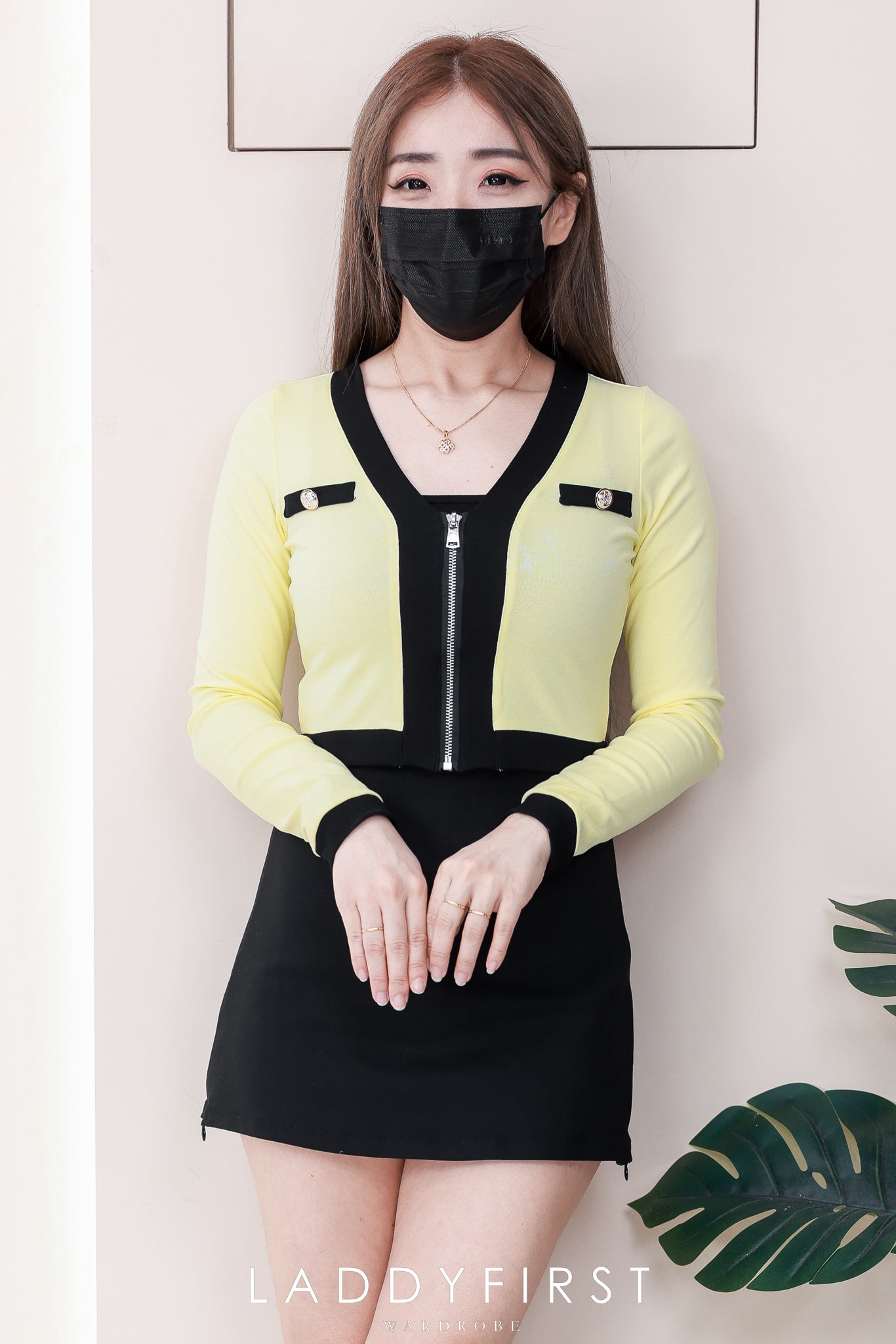 【T14383 / 3398】高品质V领撞色边纯棉弹力拉链长袖百搭上衣外套 ❤❤
