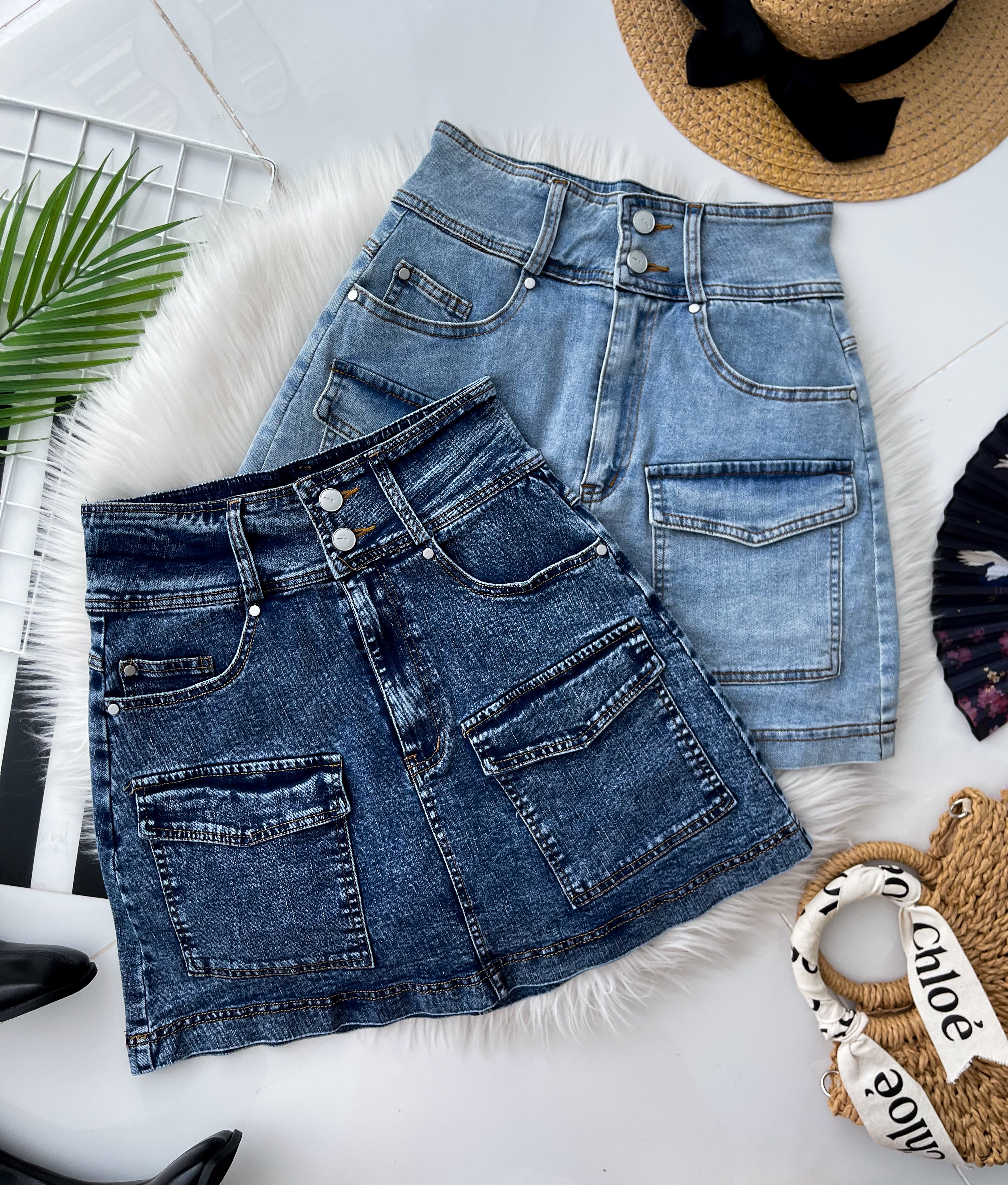 【S121476】高品质韩系显瘦A字 COTTON JEANS 牛仔高腰百搭裙子，内层有安全裤，有口袋 ❤️❤️