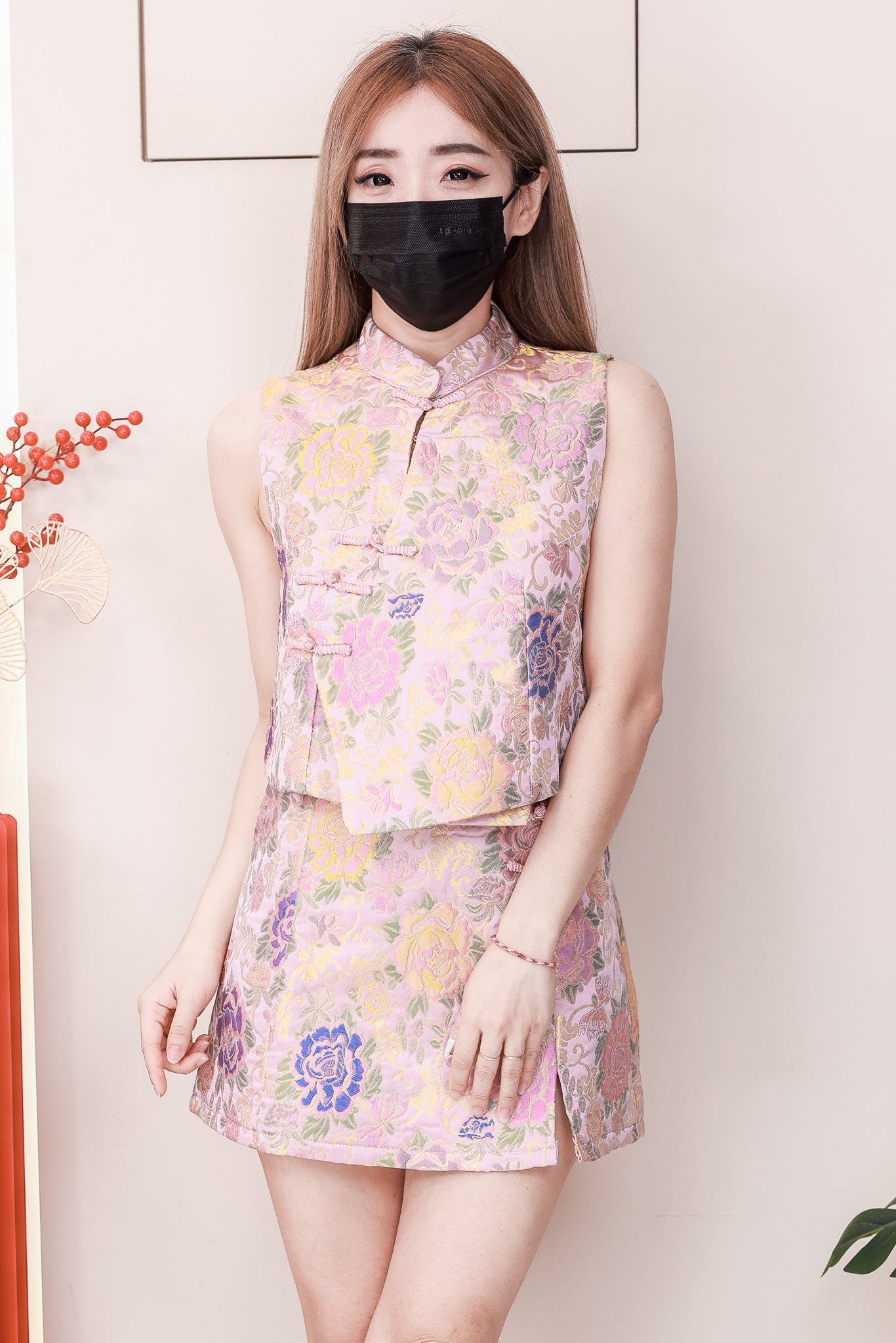【SS2604】高品质两件式新中式马甲式提花旗袍套装 马甲式旗袍上衣➕提花高腰旗袍裙子，有口袋 ❤️❤️