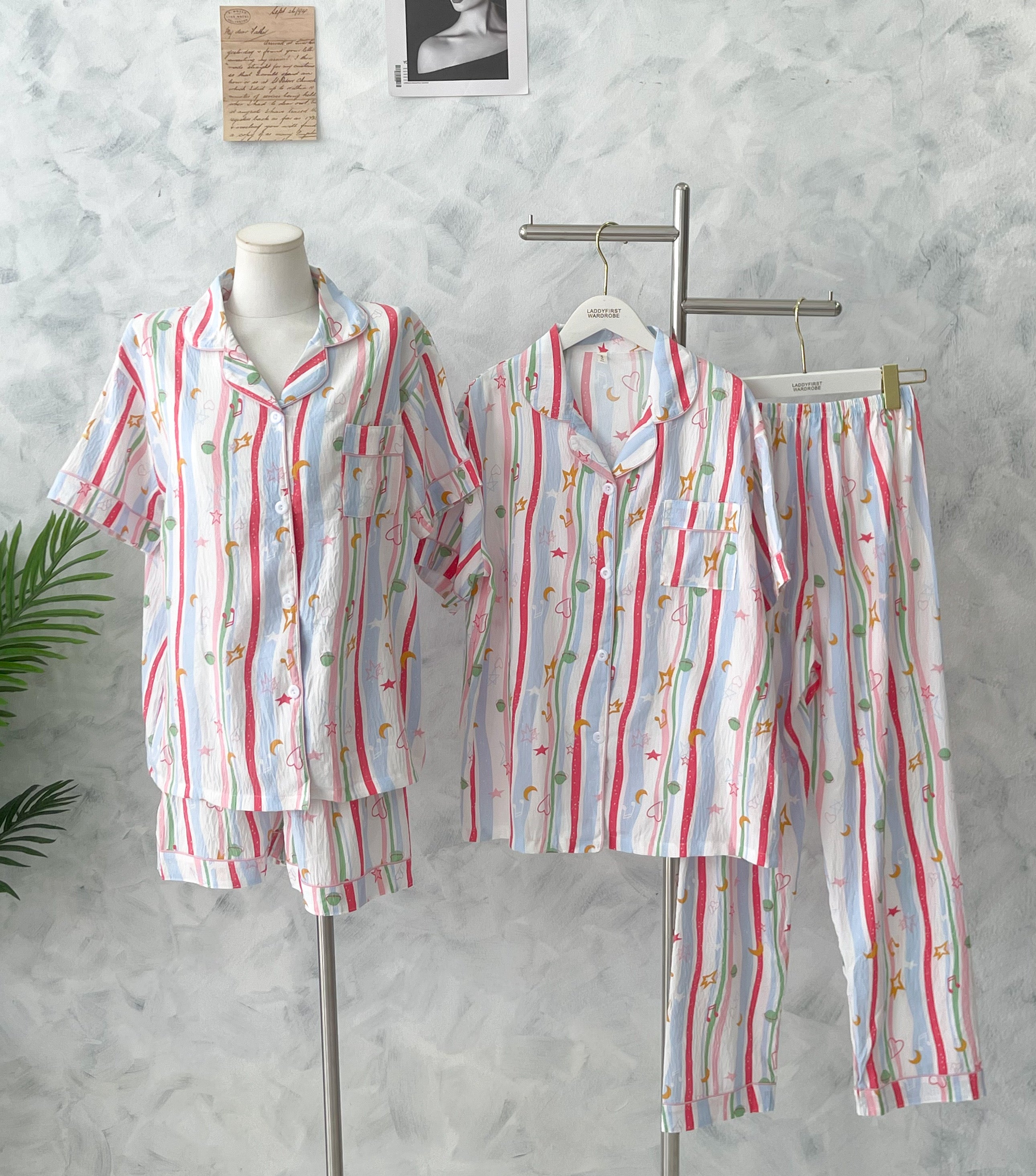 【SW466】高品质可爱甜美线条🎵三件套家居睡衣套装 上衣➕短裤➕长裤❤️❤️