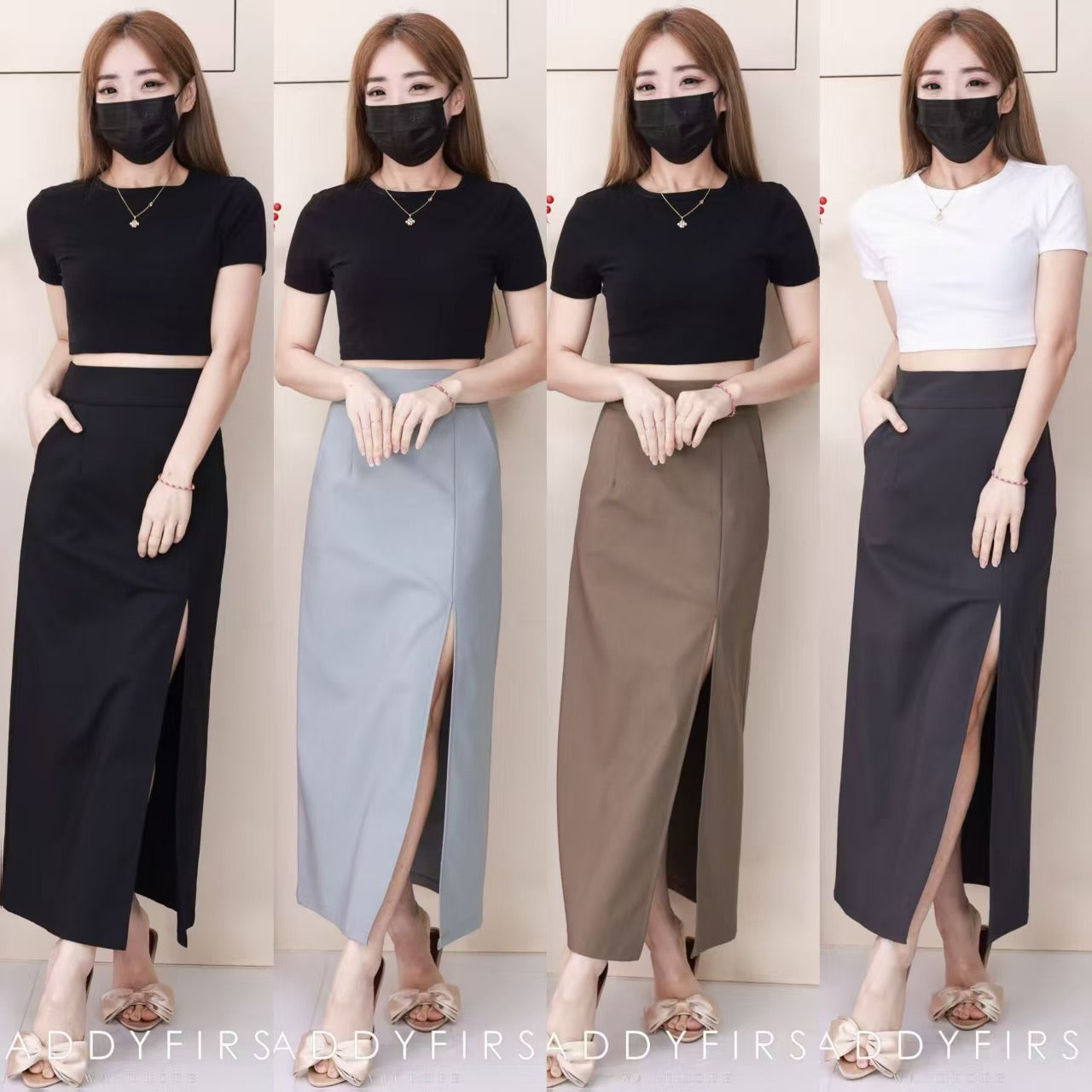 【L82962】高品质韩式修身显腰开叉设计锦棉OL高腰百搭长裙，有口袋 ❤️❤️