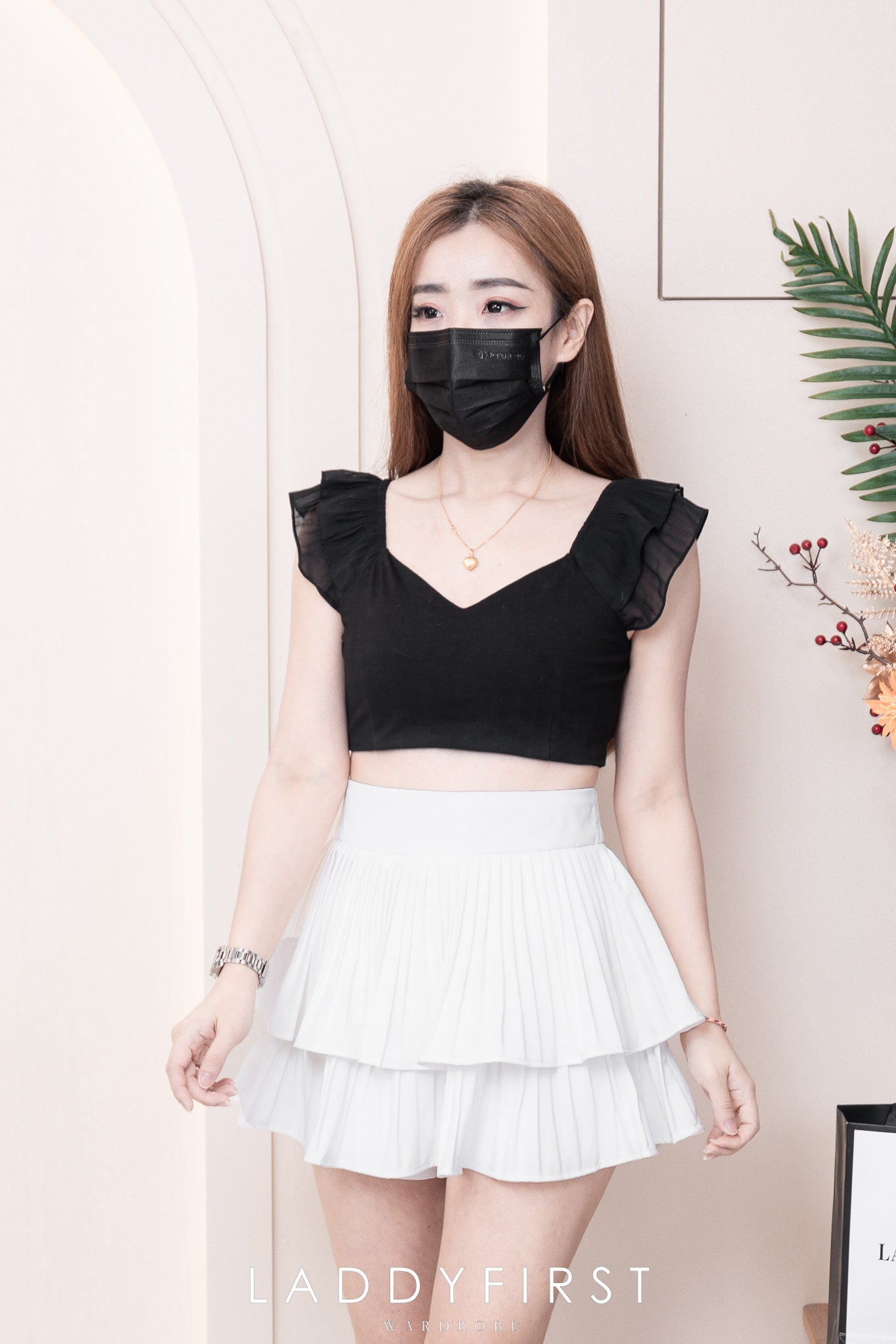 【S68135】【LFW独家小圆饼】【直播间搭配】双层蛋糕百褶荷叶边高腰显瘦西装裙子，内层防走光短裤 ❤️❤️ 【C-R3-C5】