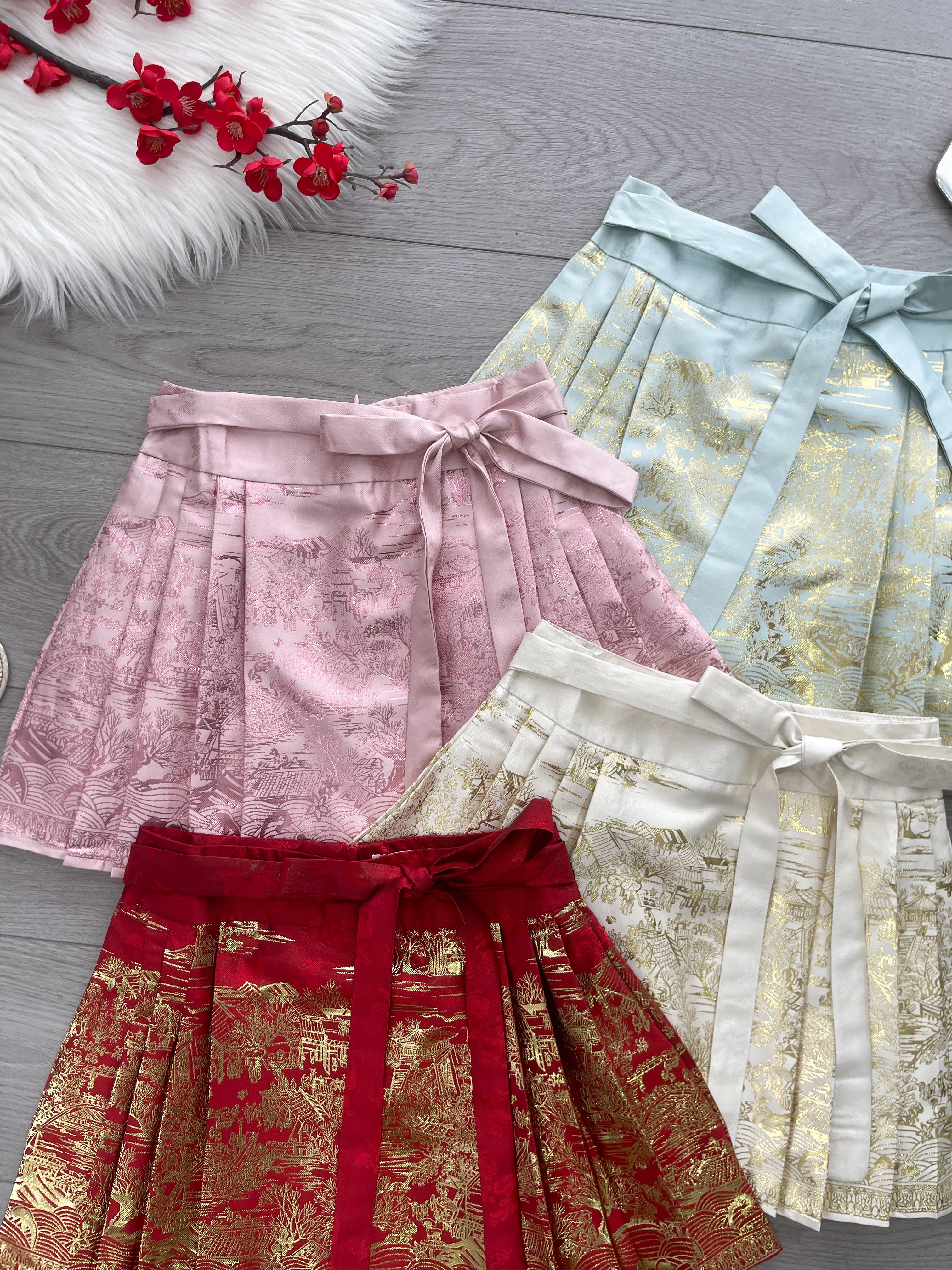 【S2649】高品质新中式国风织金沙刺绣百褶马面裙子，内层有里布短裤 ❤️❤️