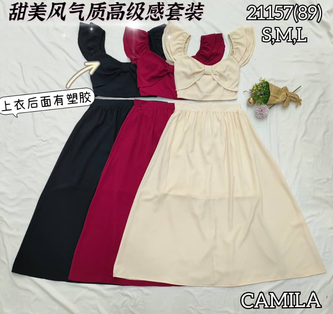【SS30775】两件式甜美仙气雪纺垂感套装 短袖荷叶边短版上衣➕九分高腰长裙 ❤️❤️