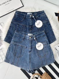 【S3524】独家爆款高品质牛仔COTTON JEANS简约显瘦显腿长百搭牛仔高腰裤裙，有口袋 ❤️❤️【B-R3-C1】