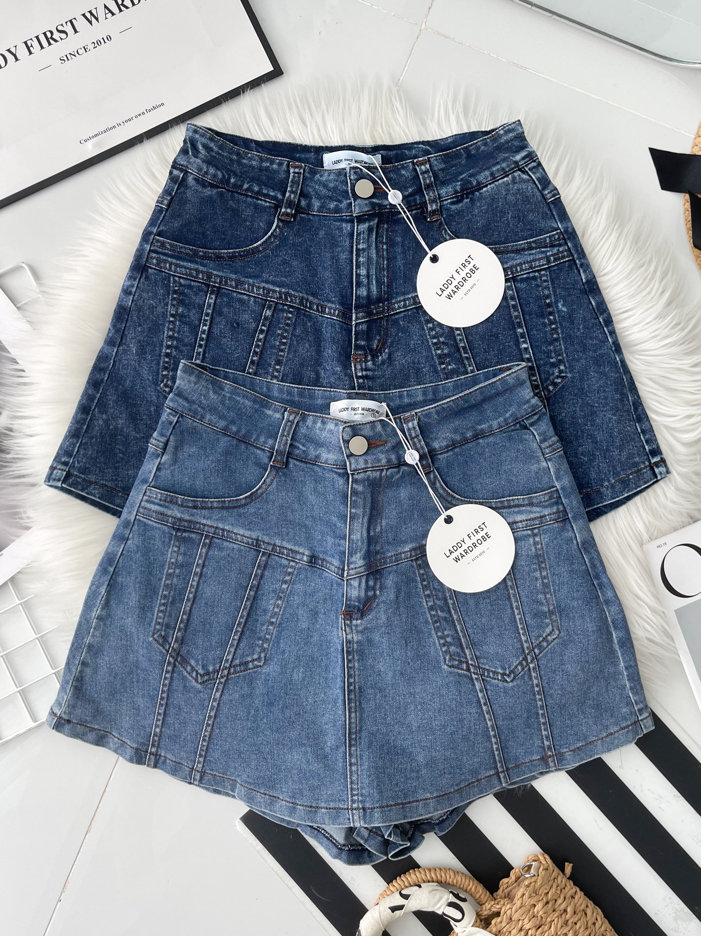 【S3524】独家爆款高品质牛仔COTTON JEANS简约显瘦显腿长百搭牛仔高腰裤裙，有口袋 ❤️❤️【B-R3-C1】
