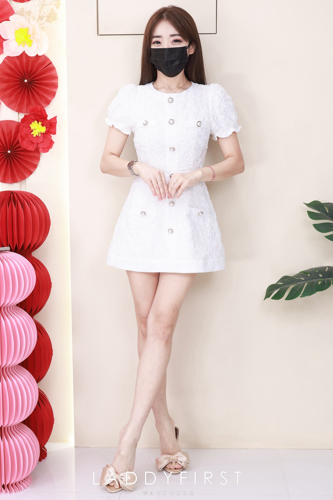【D3503】🌸 LFW独家小圆饼 🌸  高品质高端精致名媛轻奢水溶蕾丝身上裙子，内层有里布短裤 ❤️❤️【F-R1-C1】
