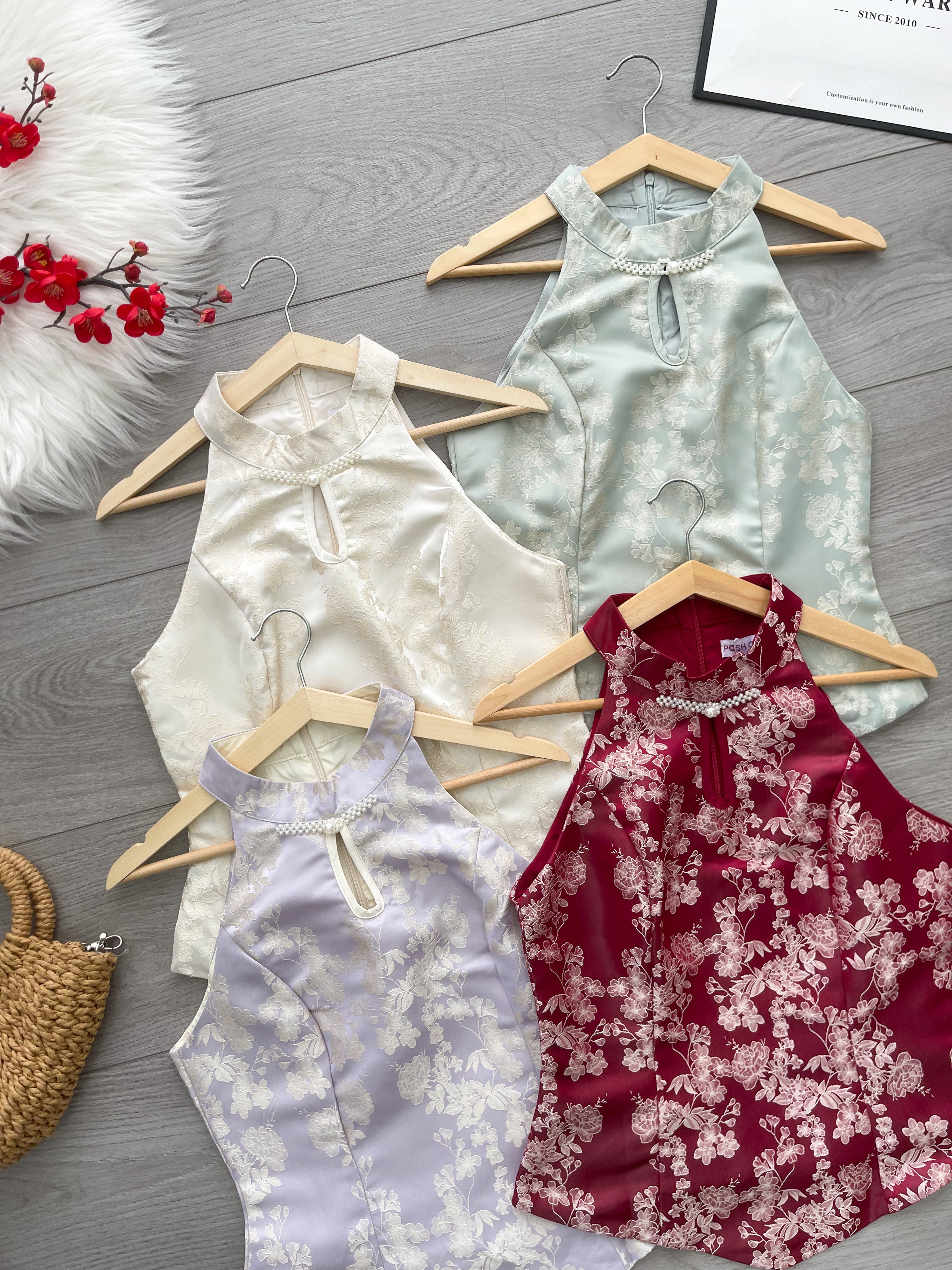 【T14471 / 37580】高品质新中式无袖CUT IN提花旗袍上衣 ❤❤