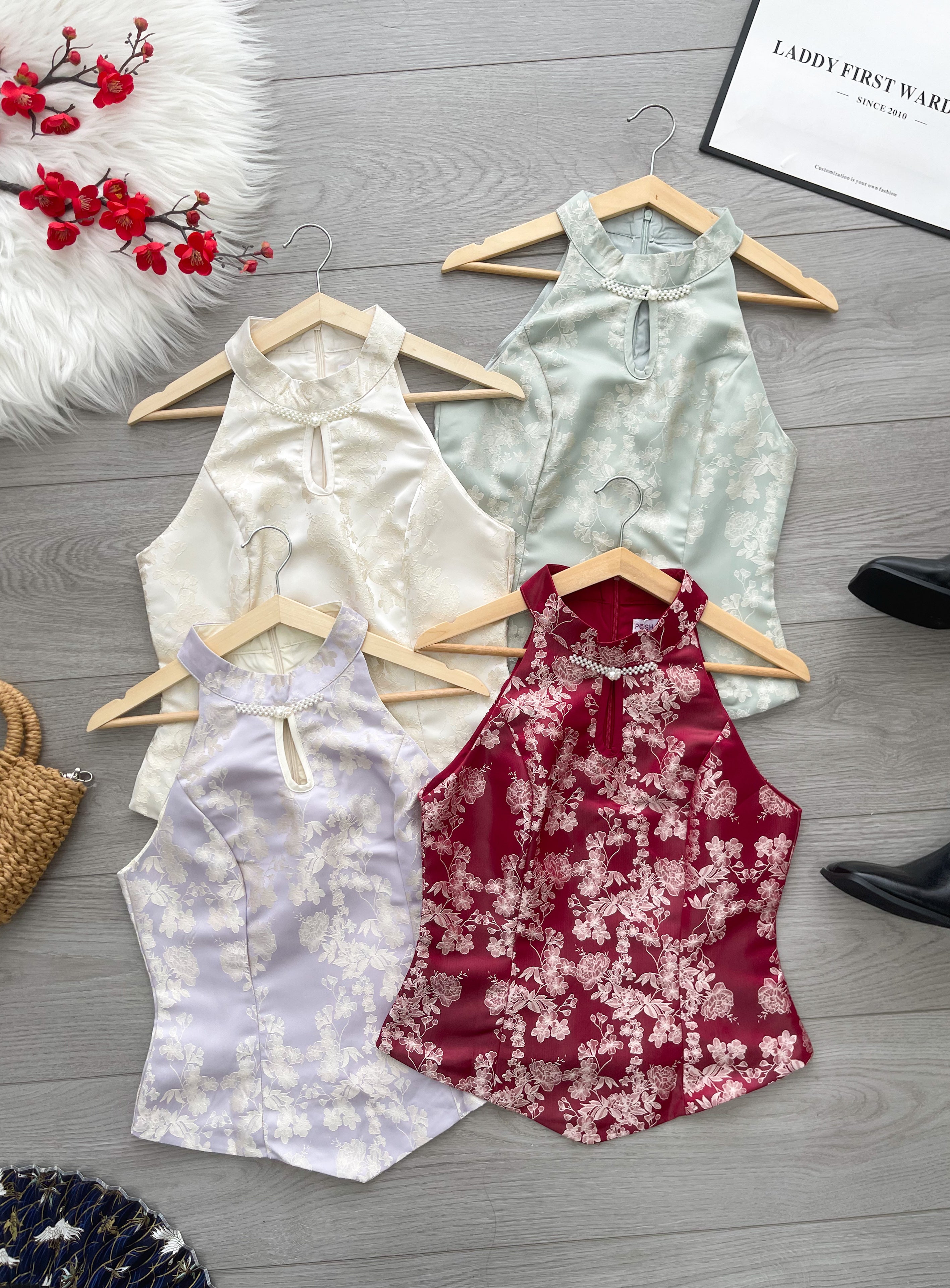 【T14471 / 37580】高品质新中式无袖CUT IN提花旗袍上衣 ❤❤