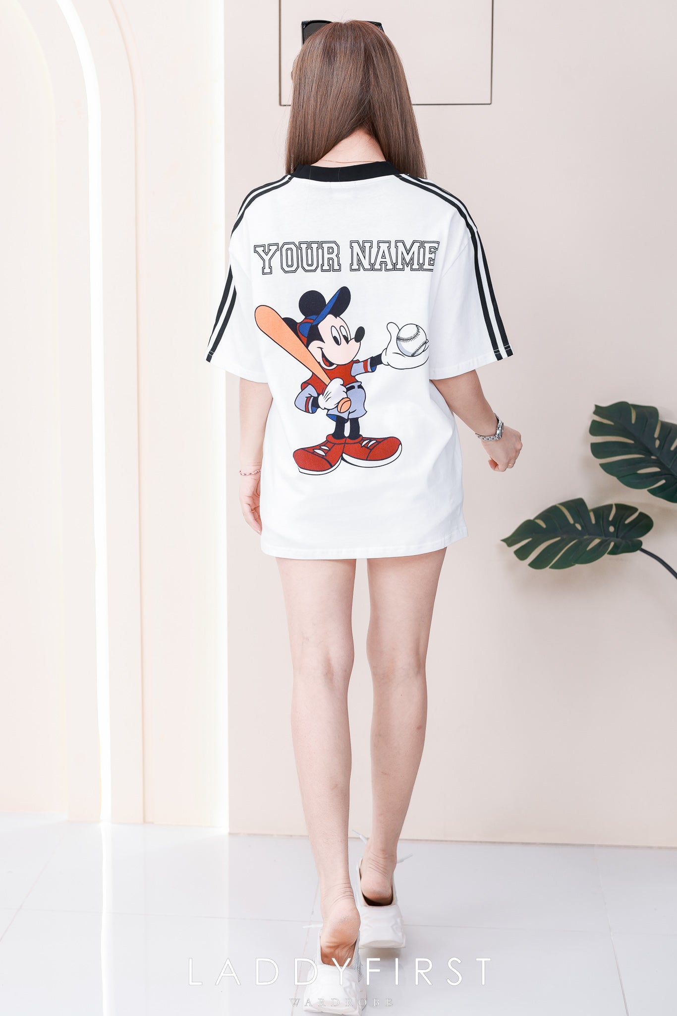 【O1274 / 1329】高品质V领撞色包边米奇印花Oversized 休闲上衣❤❤