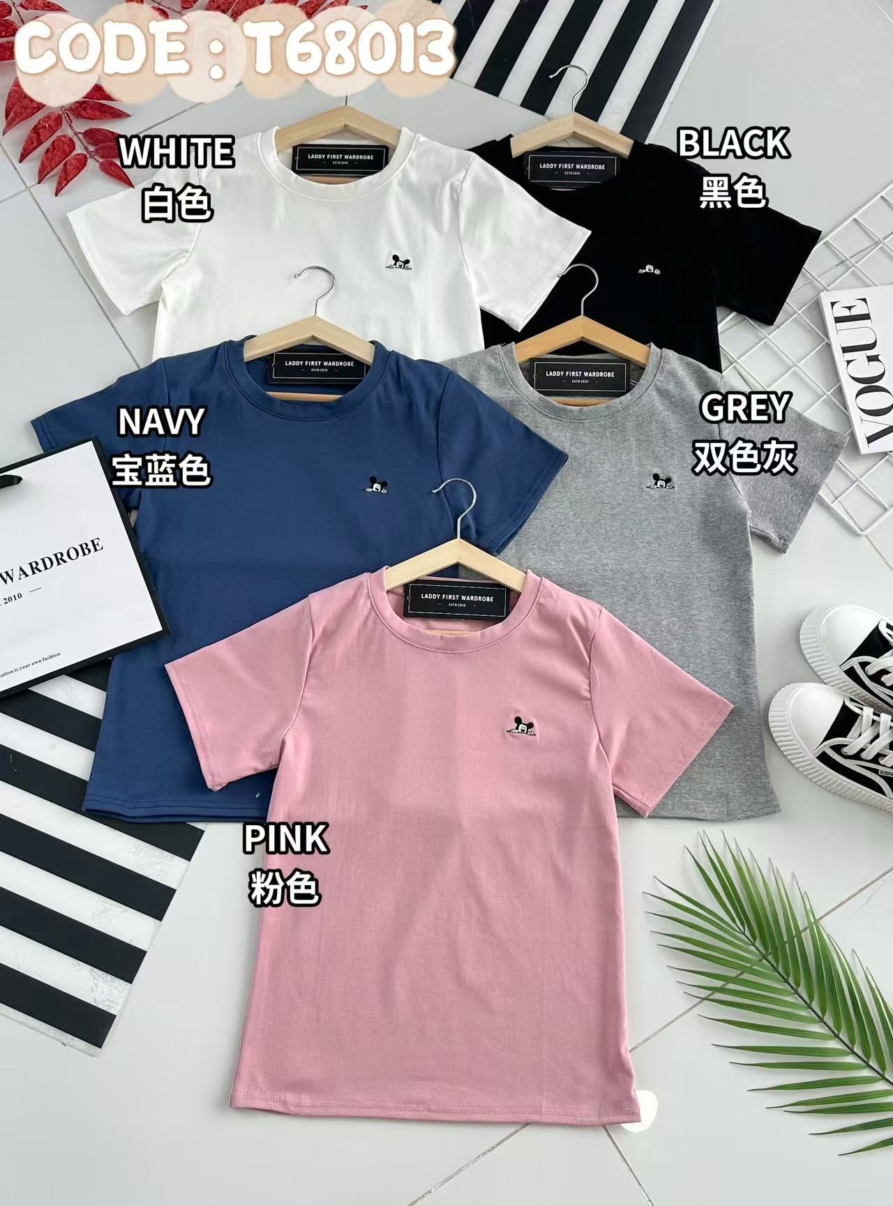 【T68013-1】⚡补货预订款⚡高品质米奇刺绣logo圆领短袖纯棉弹力休闲百搭上衣 ❤❤