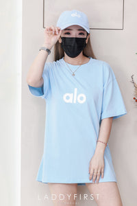 【O9966】高品质男女同款圆领短袖ALO立体Oversized 休闲上衣➕帽子 ❤❤【A-RU1】