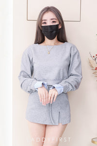 【SS6399】高品质两件式卫衣棉气质休闲百搭套装 宽松版圆领长袖上衣➕前裙后裤高腰百搭裤裙，有口袋 ❤️❤️【A- R1-C2】