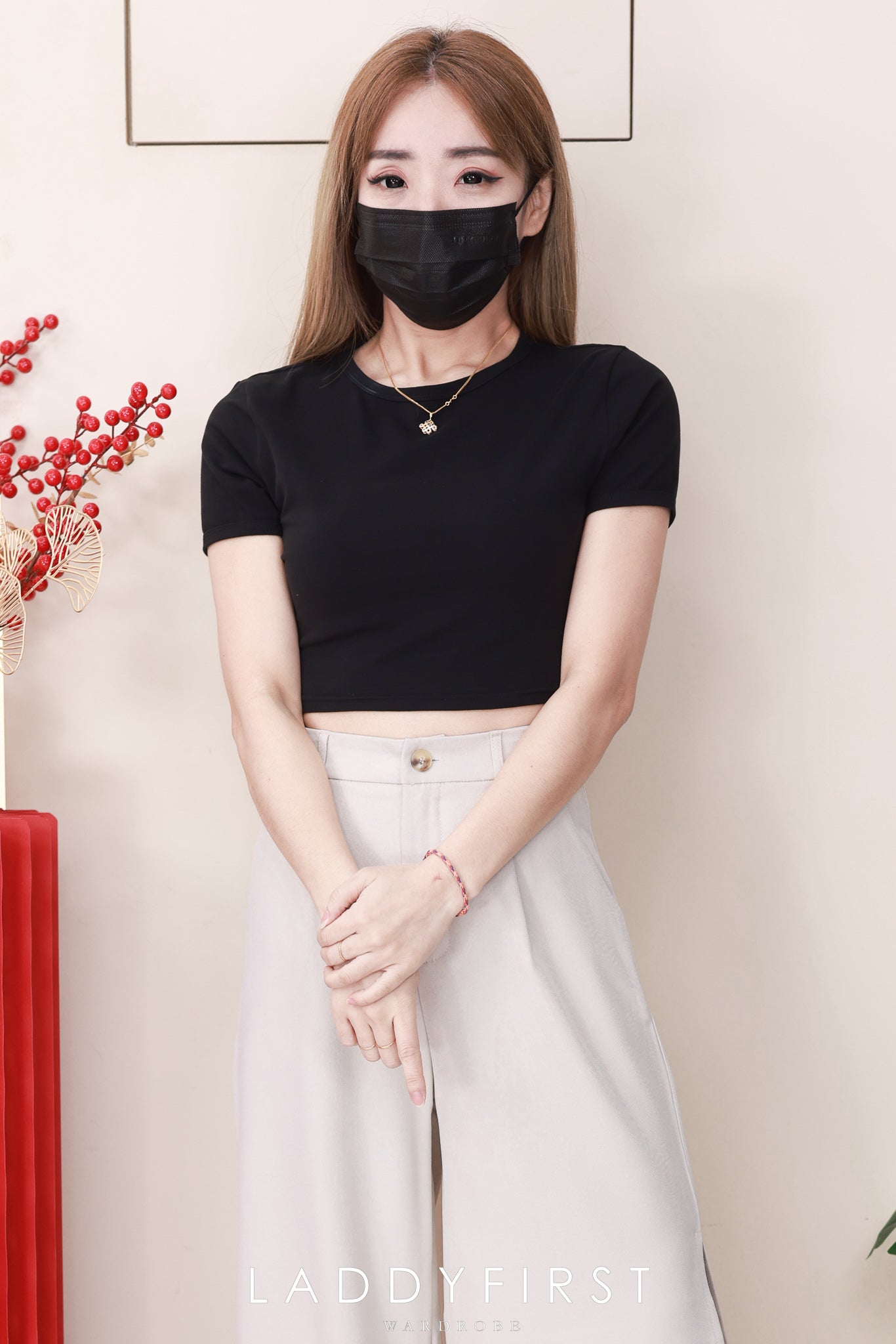 【L6218 / 16996】高品质复古西装两侧开叉设计阔脚高腰百搭长裤，有口袋 ❤️❤️