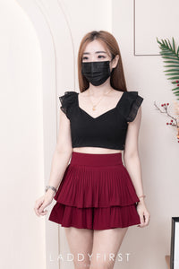 【S68135】【LFW独家小圆饼】【直播间搭配】双层蛋糕百褶荷叶边高腰显瘦西装裙子，内层防走光短裤 ❤️❤️ 【C-R3-C5】