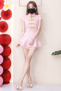 【SS3499】【LFW独家小圆饼】高品质两件式新中式高端国风提花旗袍套装 精致金线盘扣提花旗袍上衣➕荷叶下摆西装高腰百搭裤裙 ❤️❤️【A-R3-C6】