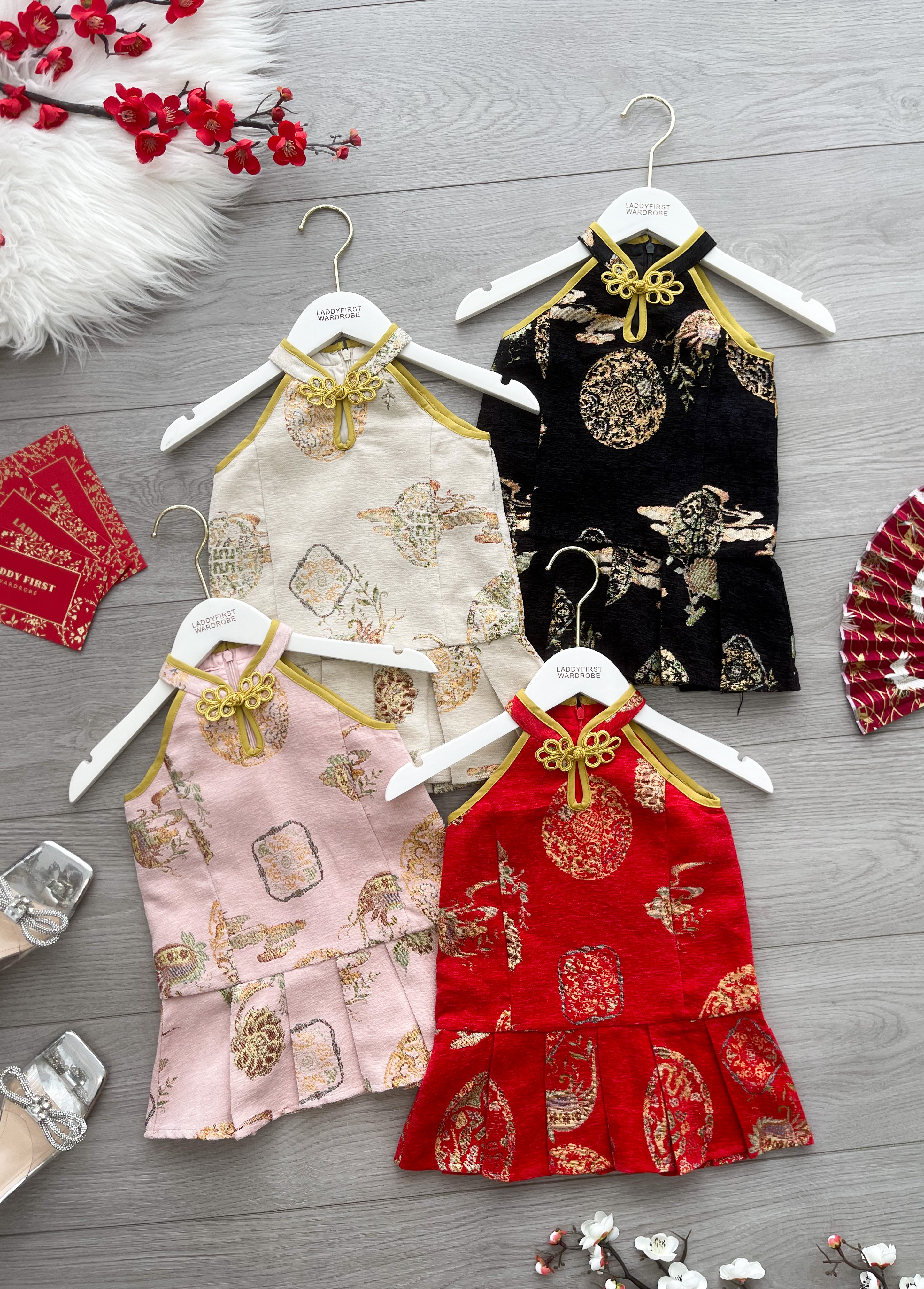 【D2610】高品质可盐可甜雪尼尔下摆百褶提花女童旗袍上衣 ❤❤