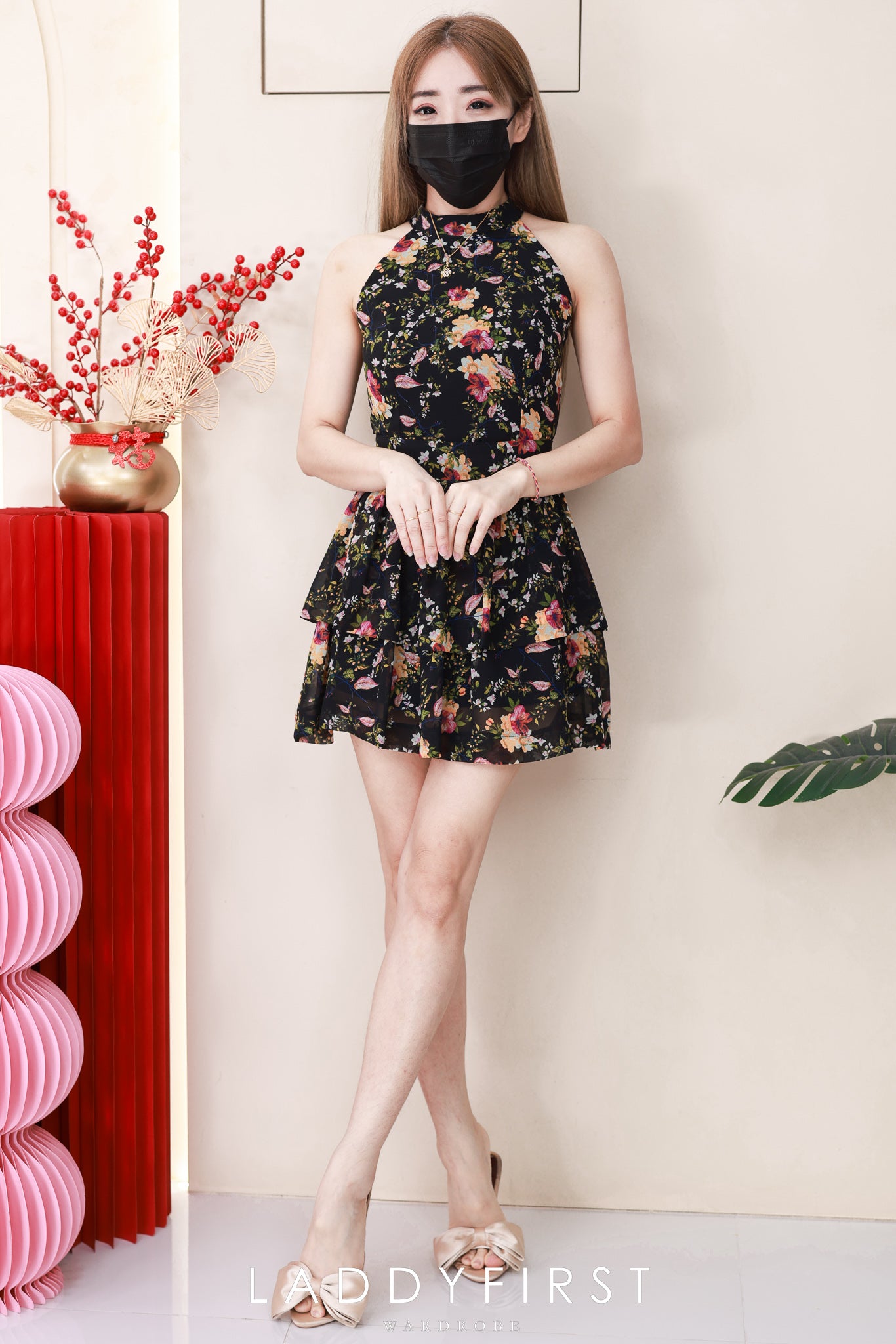 【SS8246831】高品质两件式雪纺碎花套装 雪纺碎花无袖上衣➕雪纺碎花蛋糕裙子，内层有里布短裤 ❤️❤️【B-R1-C5】