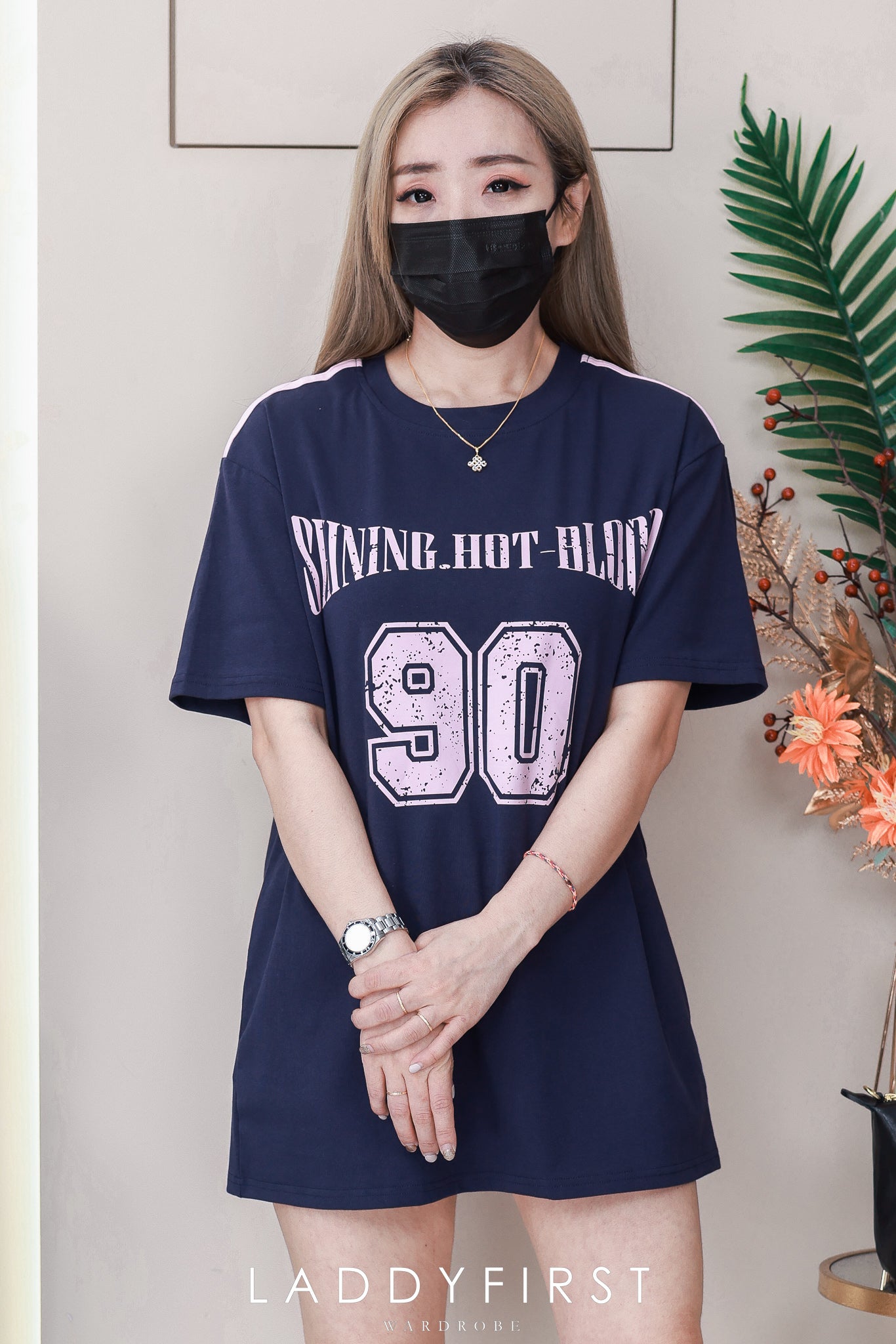 【T14262 / 9063 】高品质圆领90字母拉线设计OVERSIZED 上衣 ❤❤