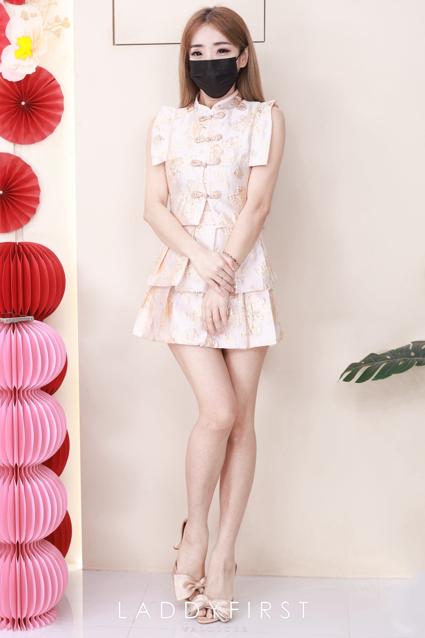 【SS6983】高品质两件式新中式提花旗袍套装 马甲无袖提花旗袍上衣➕提花蛋糕百褶高腰裙子，内层有里布短裤 ❤️❤️