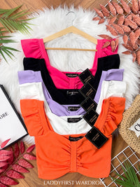 【T3373】独家爆款无袖荷叶边皱褶设计纯棉百搭时装上衣 ❤❤ 【C-R3-C4】