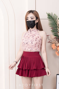 【SS3400】【独家小圆饼】两件式削肩套装 ,  鸵鸟毛拼接亮片Cut In上衣 ➕ 西装锦棉高腰显瘦短裤 , 有口袋【A-R2-C5】