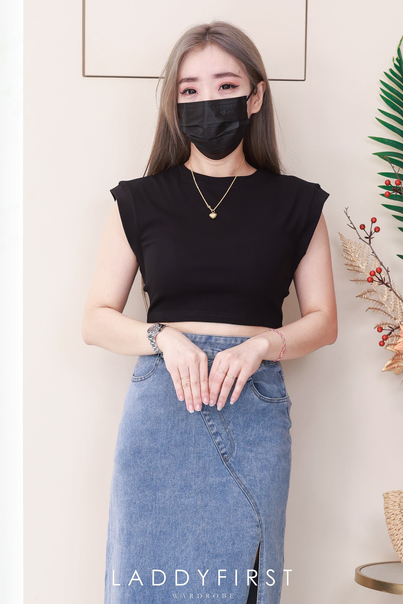 【L121417】高品质COTTON JEANS牛仔弹力韩系时尚开叉设计高腰裙子，有口袋 ❤️❤️ 【A-R1-C1】