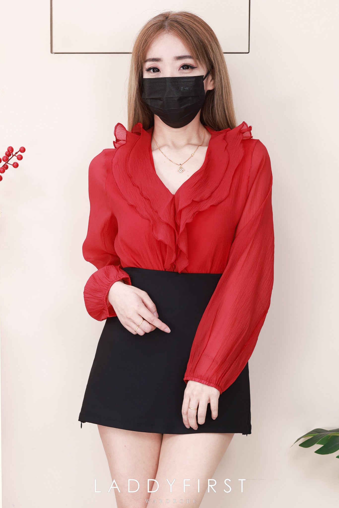 【T2740】高品质日系温柔风荷叶边雪纺长袖上衣 ❤❤