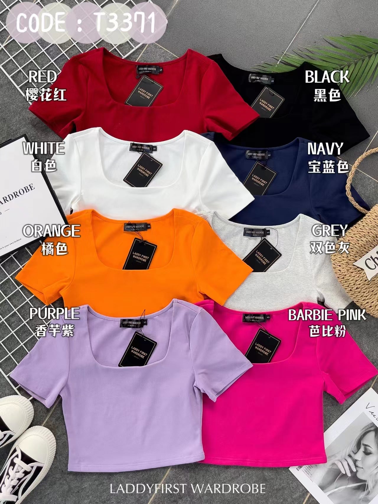 【T3371】前双后单层方领纯棉弹力百搭上衣 ❤❤ 【C-R1-C5】