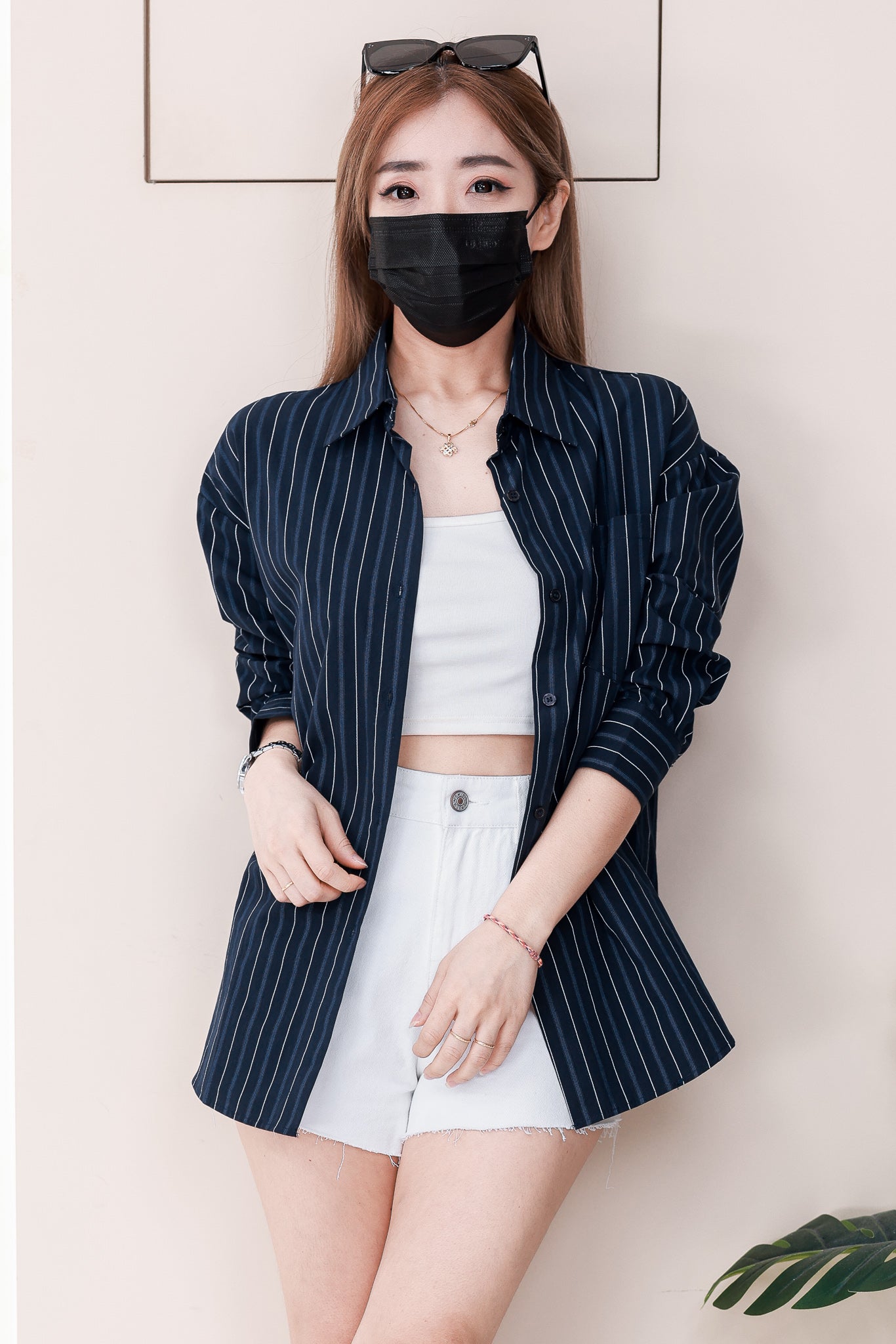 【T2150】高品质韩式宽松版线条翻领衬衫长袖上衣，有口袋❤❤