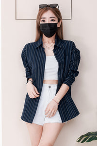 【T2150】高品质韩式宽松版线条翻领衬衫长袖上衣，有口袋❤❤ 【B-R1-C5】